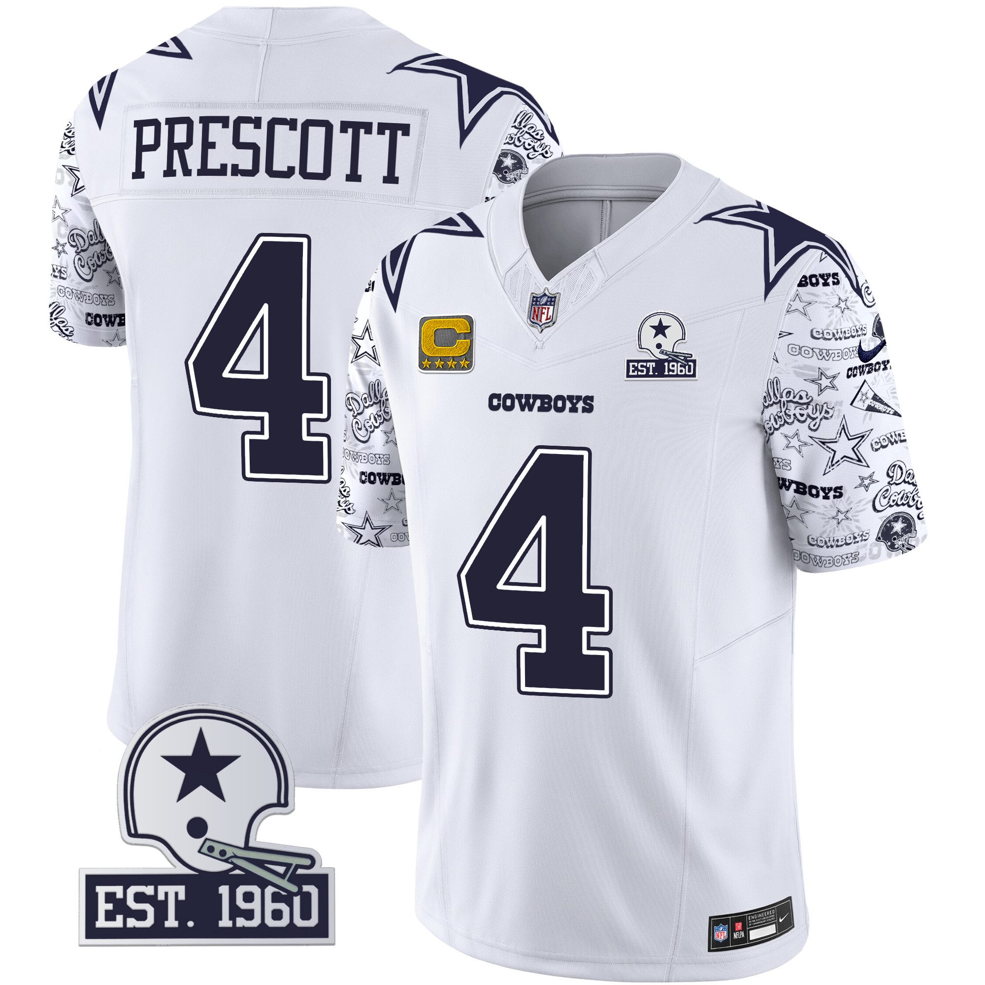 Dak Prescott Men's Dallas Cowboys Pattern Style Vapor Limited White Jersey - All Stitched