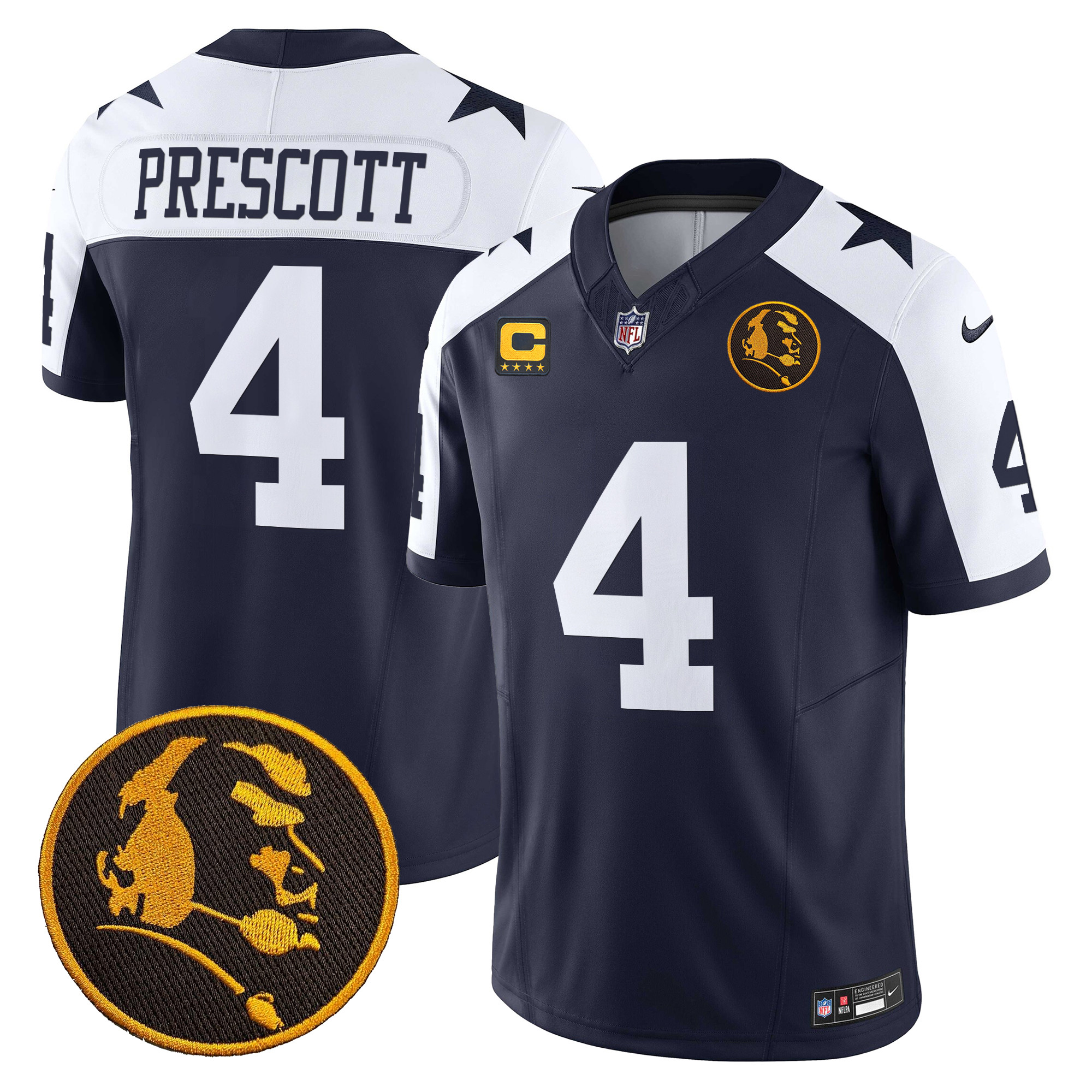 Dak Prescott Men's Dallas Cowboys Texas & John Madden Patch Vapor Limited Navy Alternate Jersey - All Stitched