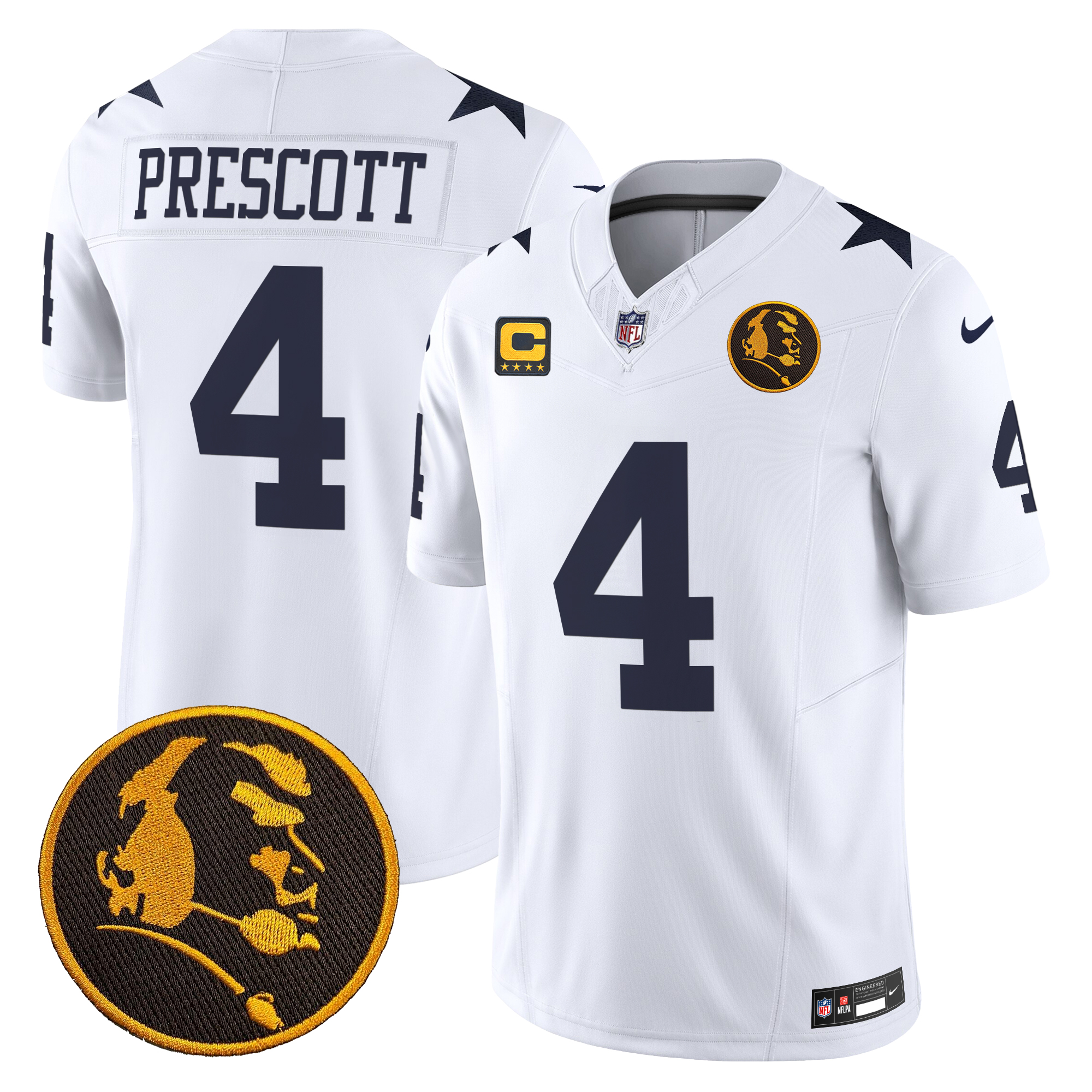 Dak Prescott Men's Dallas Cowboys Texas & John Madden Patch Vapor Limited White Jersey - All Stitched
