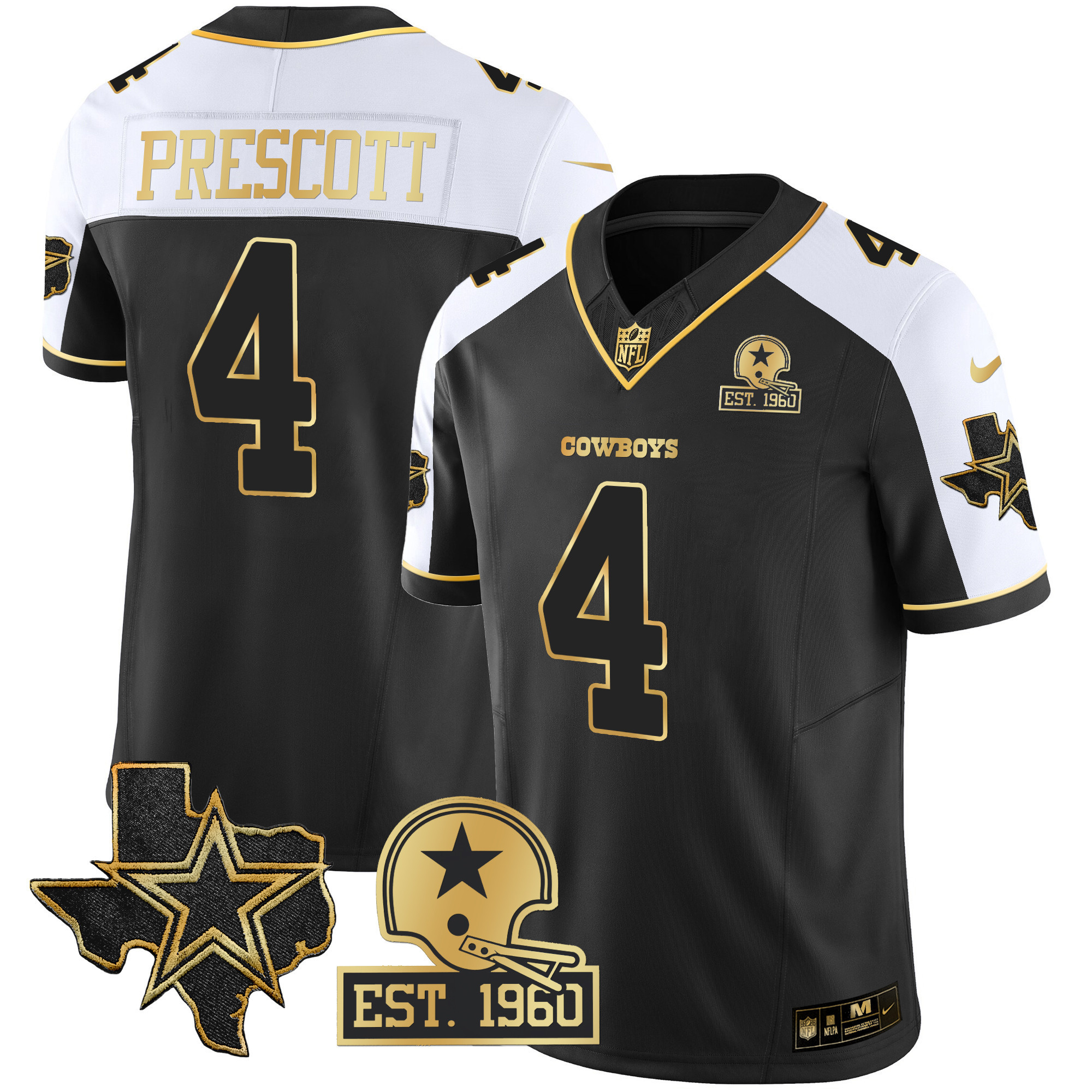 Dak Prescott Men's Dallas Cowboys Texas Patch Gold Vapor Alternate Jersey - All Stitched