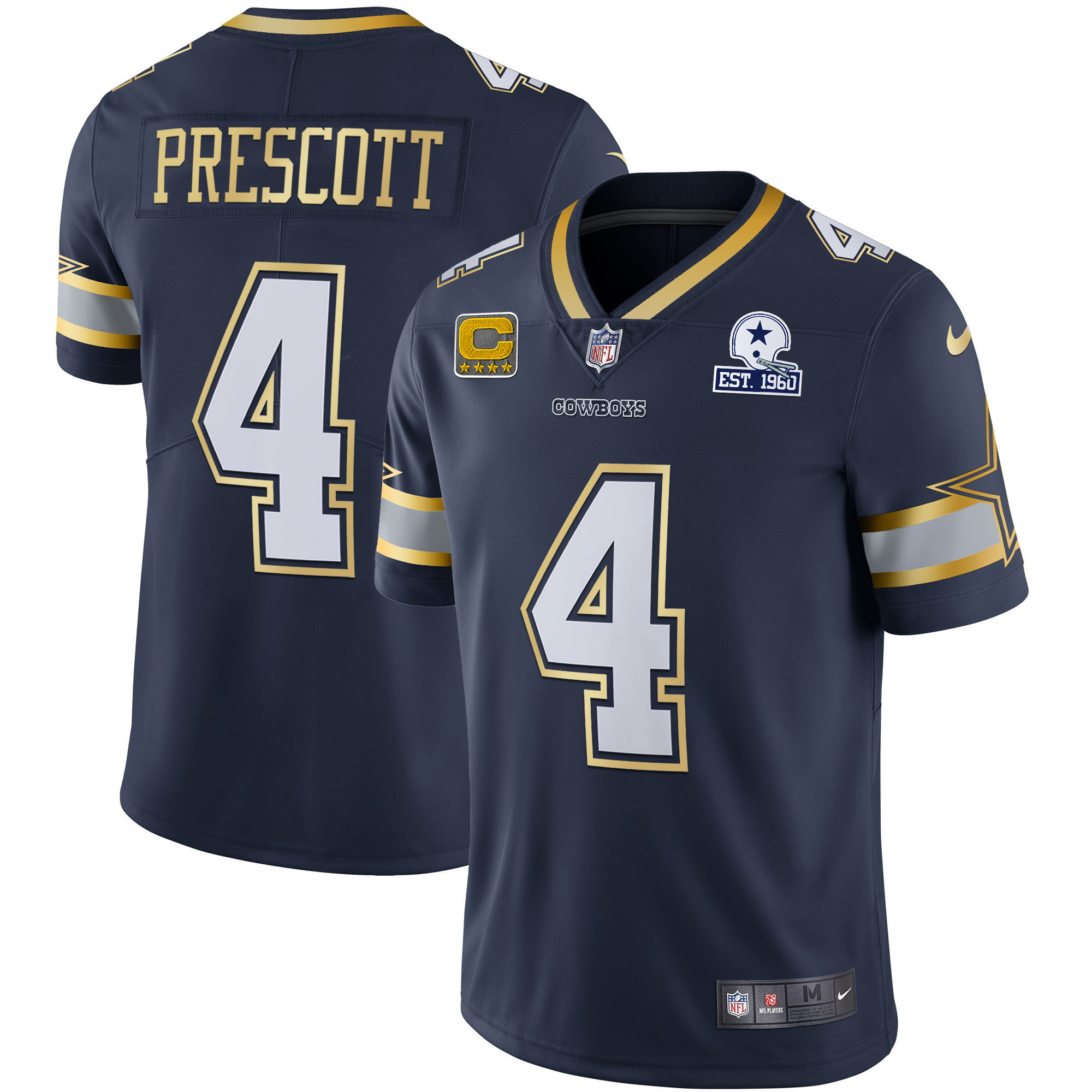 Dak Prescott Men's Dallas Cowboys Vapor Gold Navy Gold Jersey - All Stitched