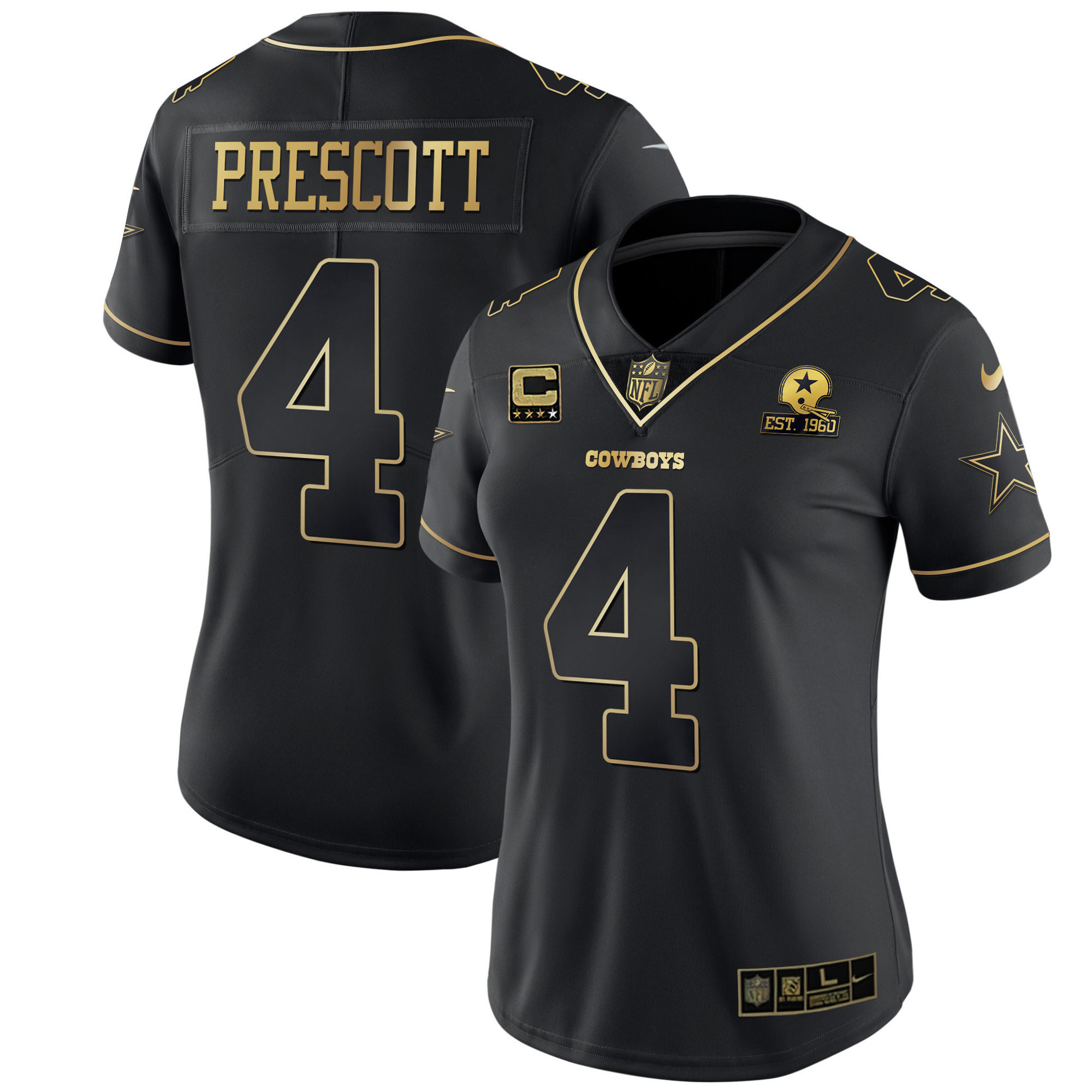 Dak Prescott Women's Dallas Cowboys Black Gold & White Gold - All Stitched Black Gold Jersey - All Stitched