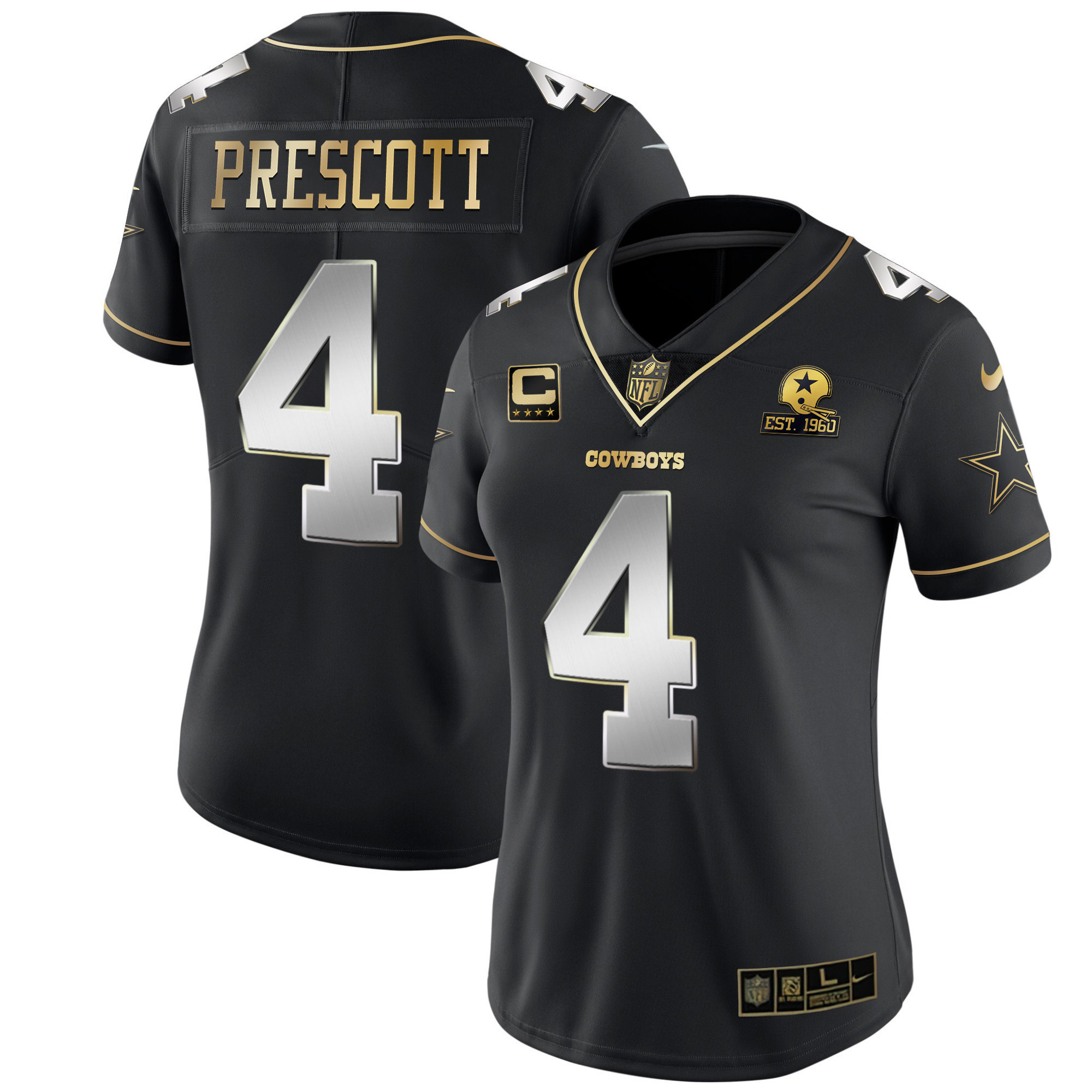 Dak Prescott Women's Dallas Cowboys Black Gold & White Gold - All Stitched Black Limited Jersey - All Stitched