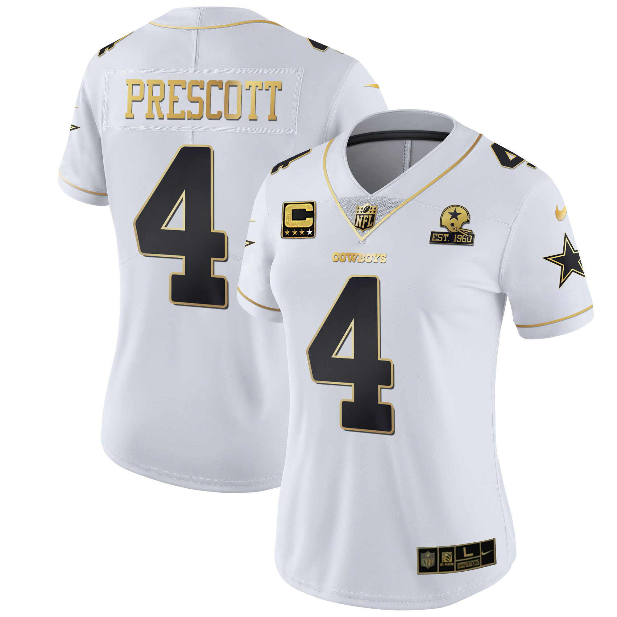 Dak Prescott Women's Dallas Cowboys Black Gold & White Gold - All Stitched White Gold Jersey - All Stitched