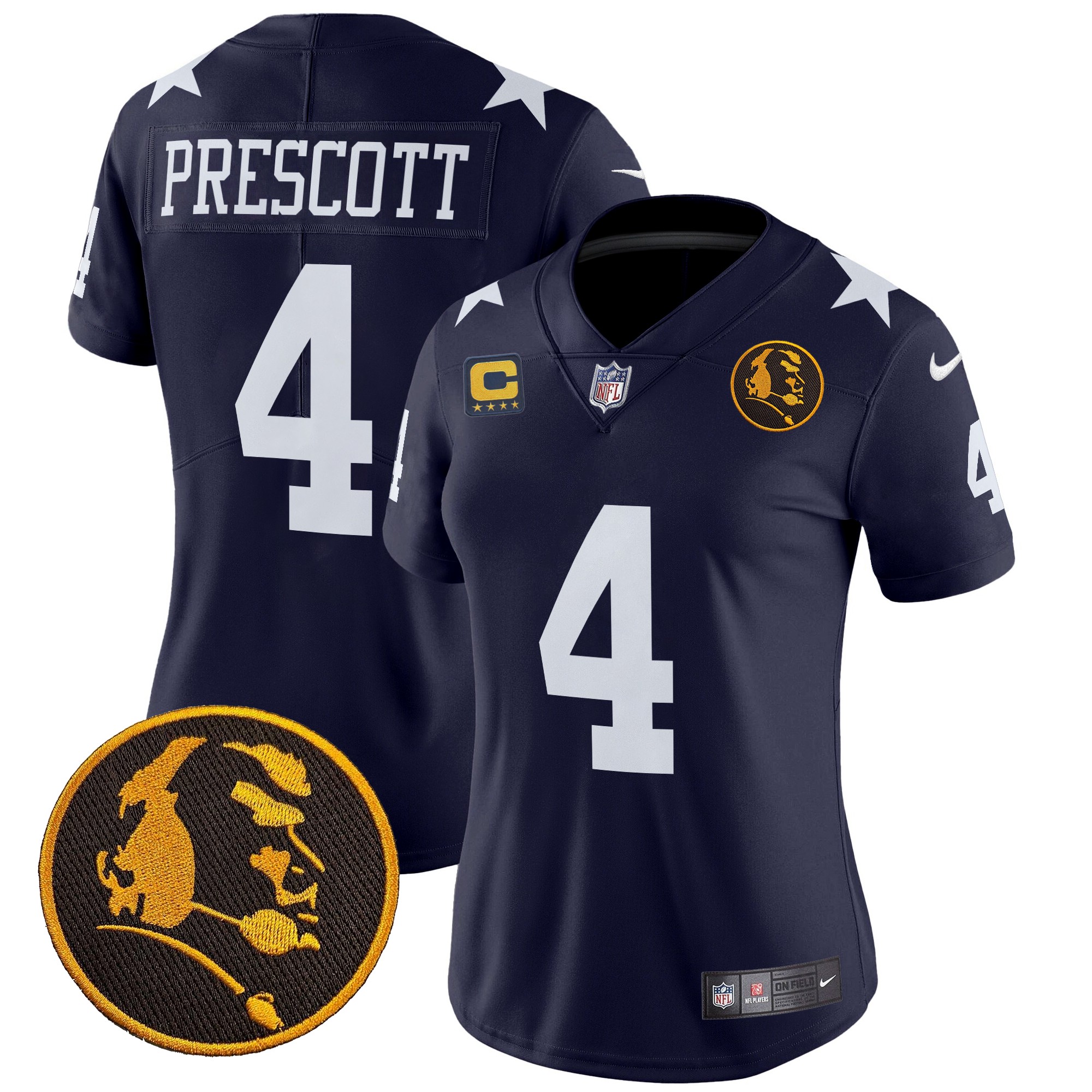 Dak Prescott Women's Dallas Cowboys Texas & John Madden Patch Vapor Limited Navy Jersey - All Stitched