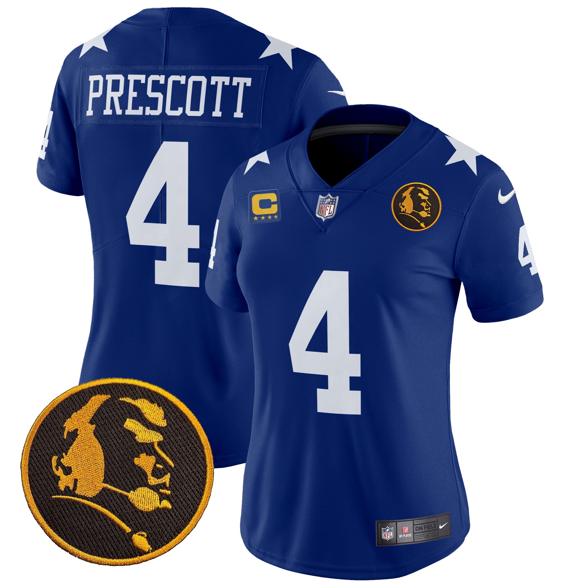 Dak Prescott Women's Dallas Cowboys Texas & John Madden Patch Vapor Limited Royal Jersey - All Stitched