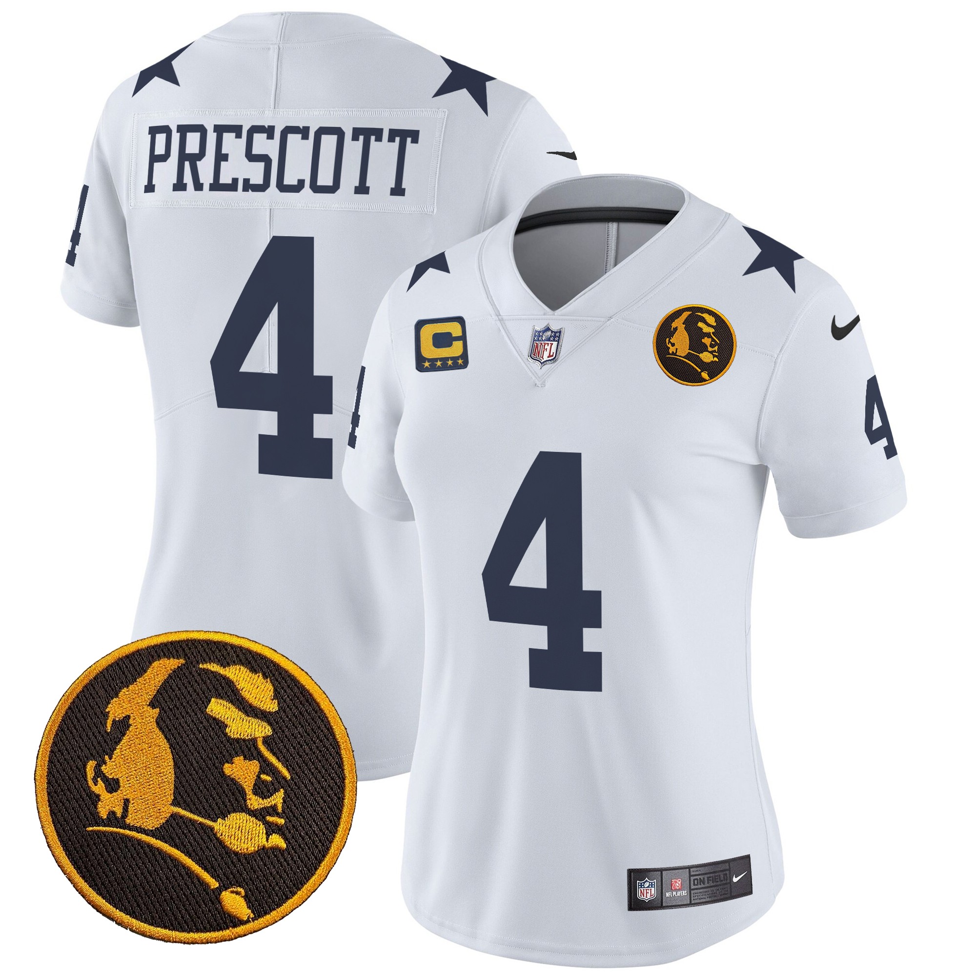 Dak Prescott Women's Dallas Cowboys Texas & John Madden Patch Vapor Limited White Jersey - All Stitched