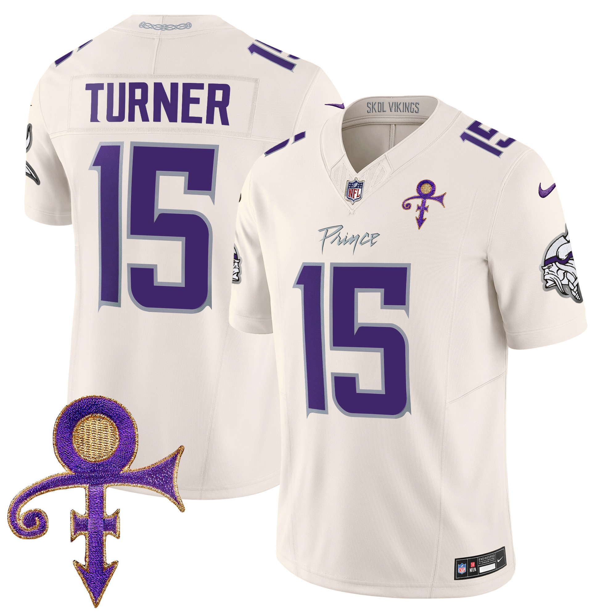 Dallas Turner Men's Minnesota Vikings 2024 Prince Vapor Limited Cream Jersey - All Stitched