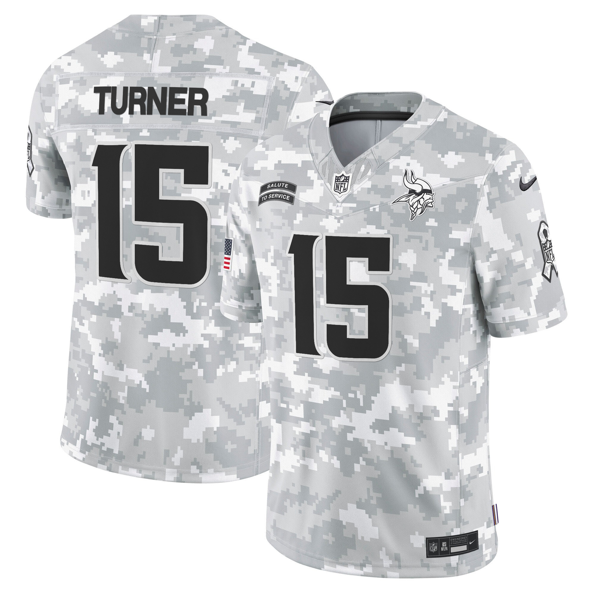 Dallas Turner Men's Minnesota Vikings 2024 Salute to Service Vapor Limited Arctic Camo Jersey - All Stitched