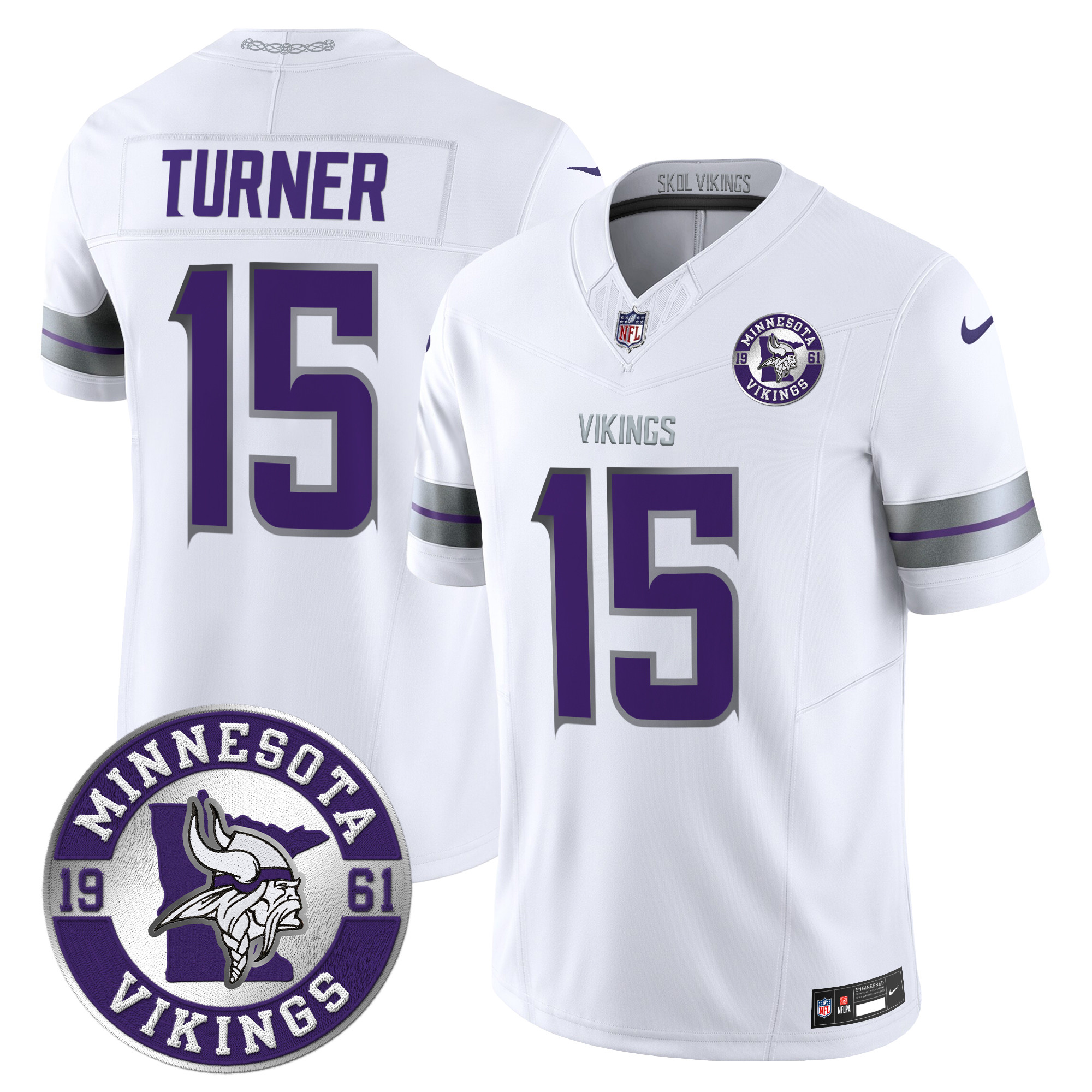 Dallas Turner Men's Minnesota Vikings 2024 Vapor Limited White Jersey - All Stitched