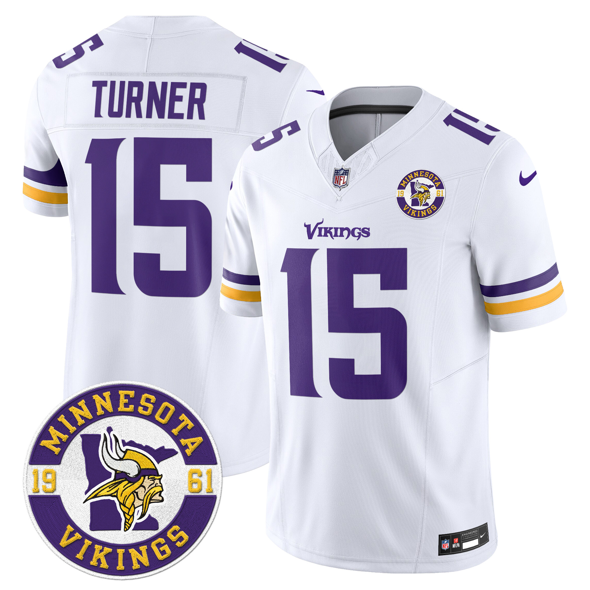 Dallas Turner Men's Minnesota Vikings 2024 Vapor Limited White Jersey - All Stitched
