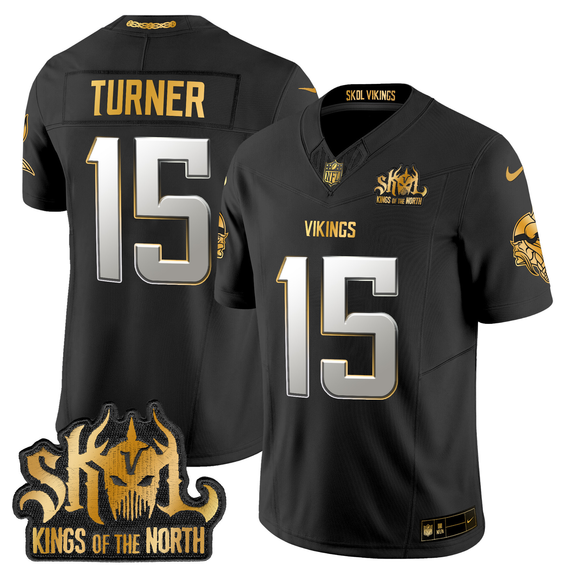 Dallas Turner Men's Minnesota Vikings 2024 Winter Warrior Skol Patch Gold Vapor Limited Black Limited Jersey - All Stitched