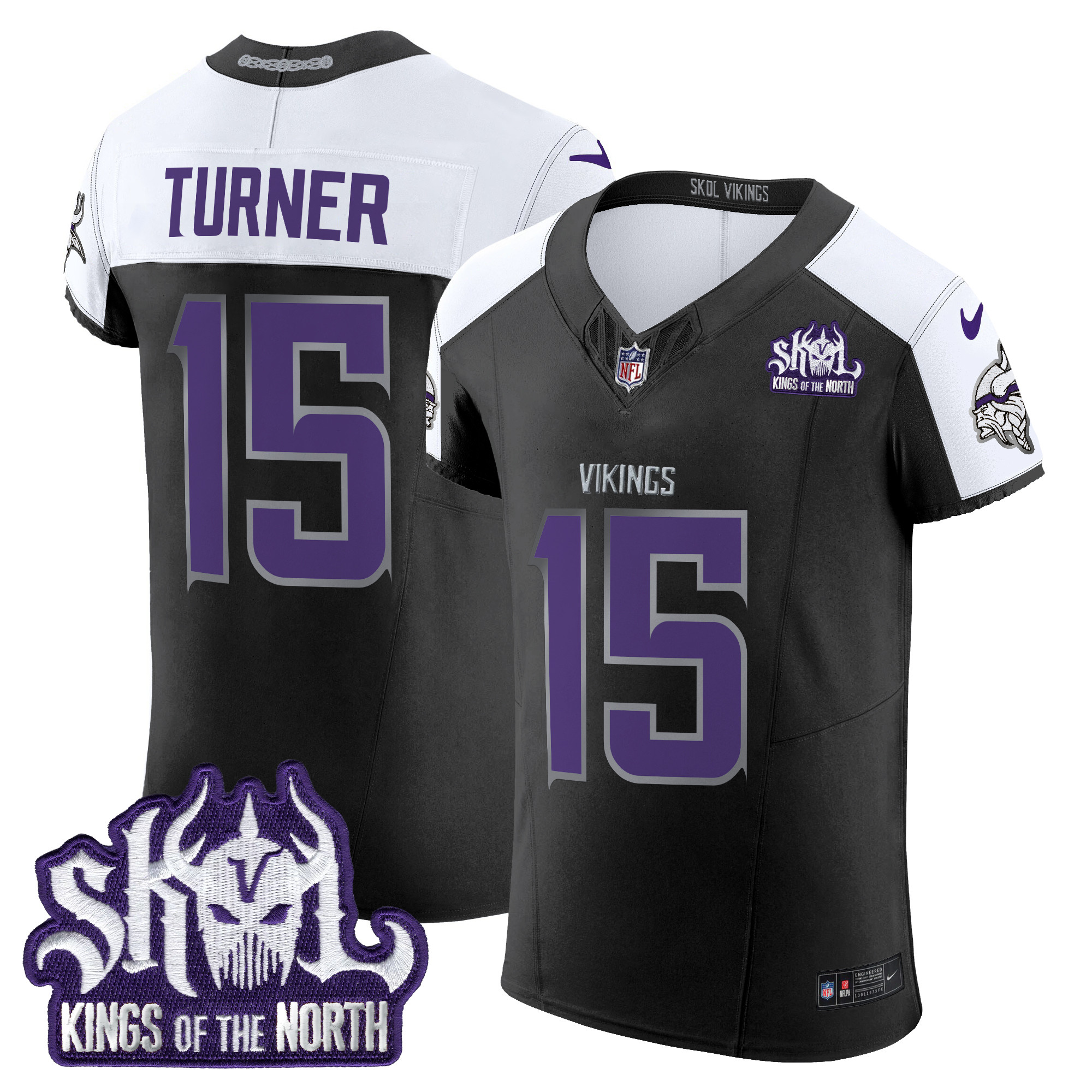 Dallas Turner Men's Minnesota Vikings 2024 Winter Warrior Skol Patch Vapor Elite Black Alternate Jersey - All Stitched