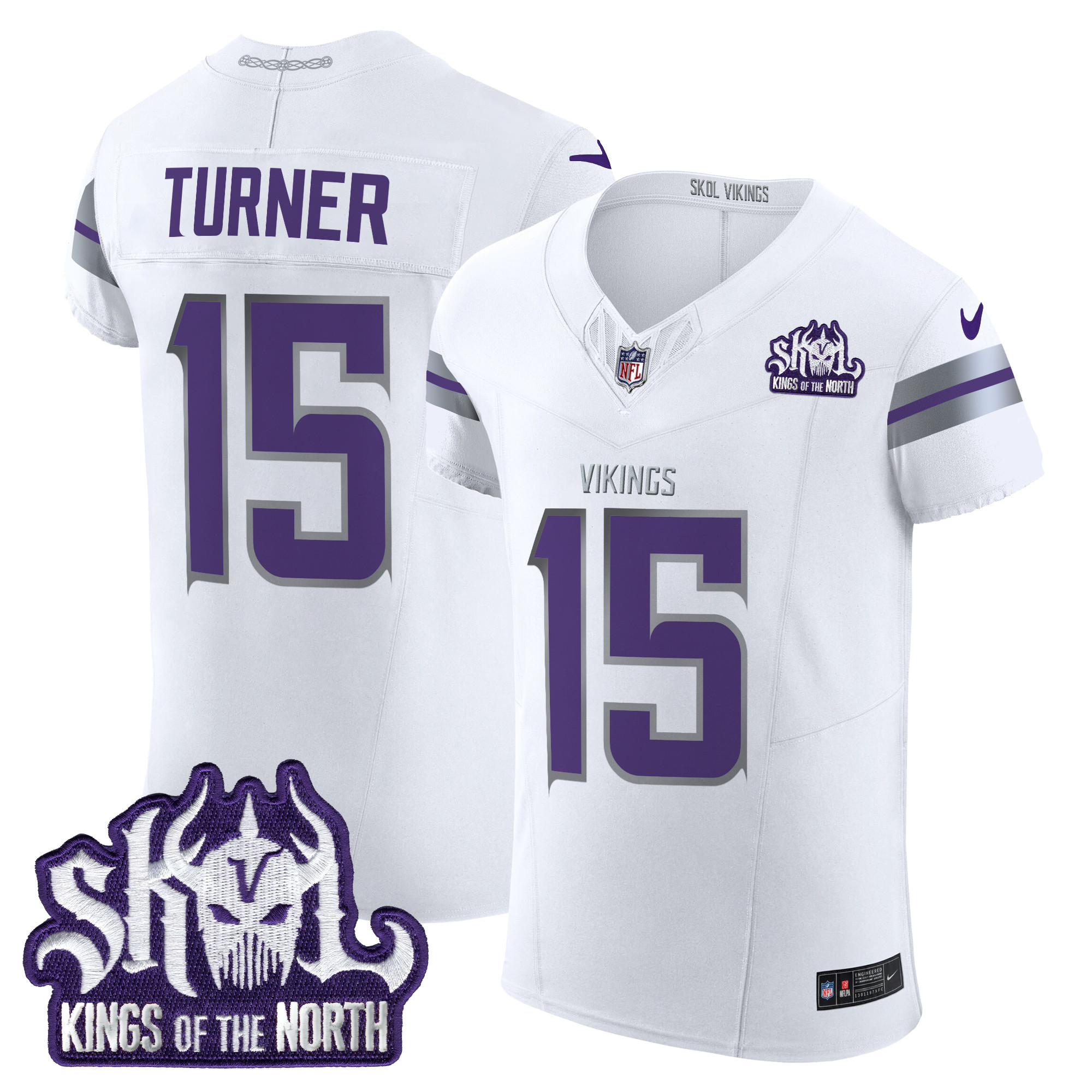 Dallas Turner Men's Minnesota Vikings 2024 Winter Warrior Skol Patch Vapor Elite White Jersey - All Stitched
