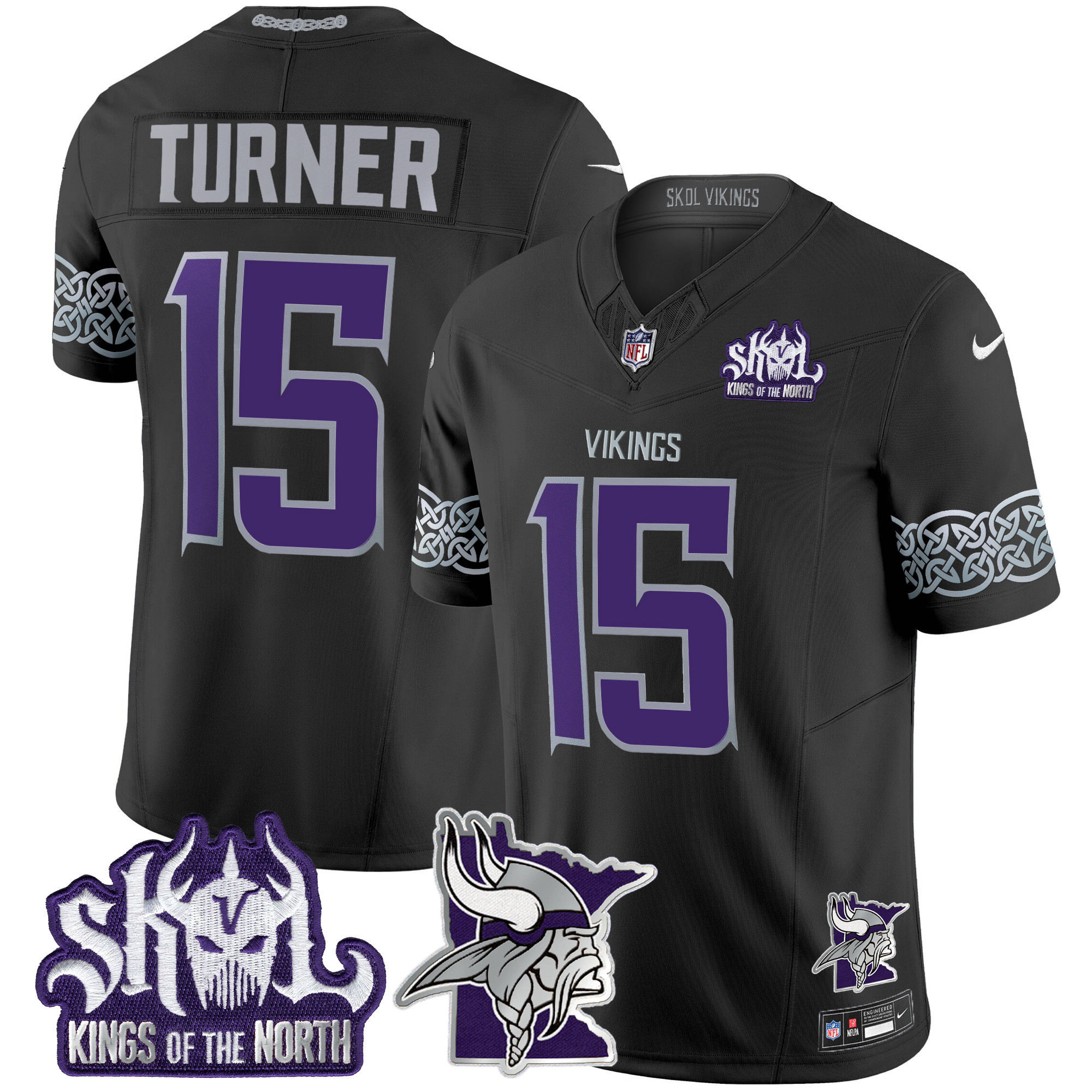 Dallas Turner Men's Minnesota Vikings 2024 Winter Warrior Skol Patch Vapor Limited Black Jersey - All Stitched