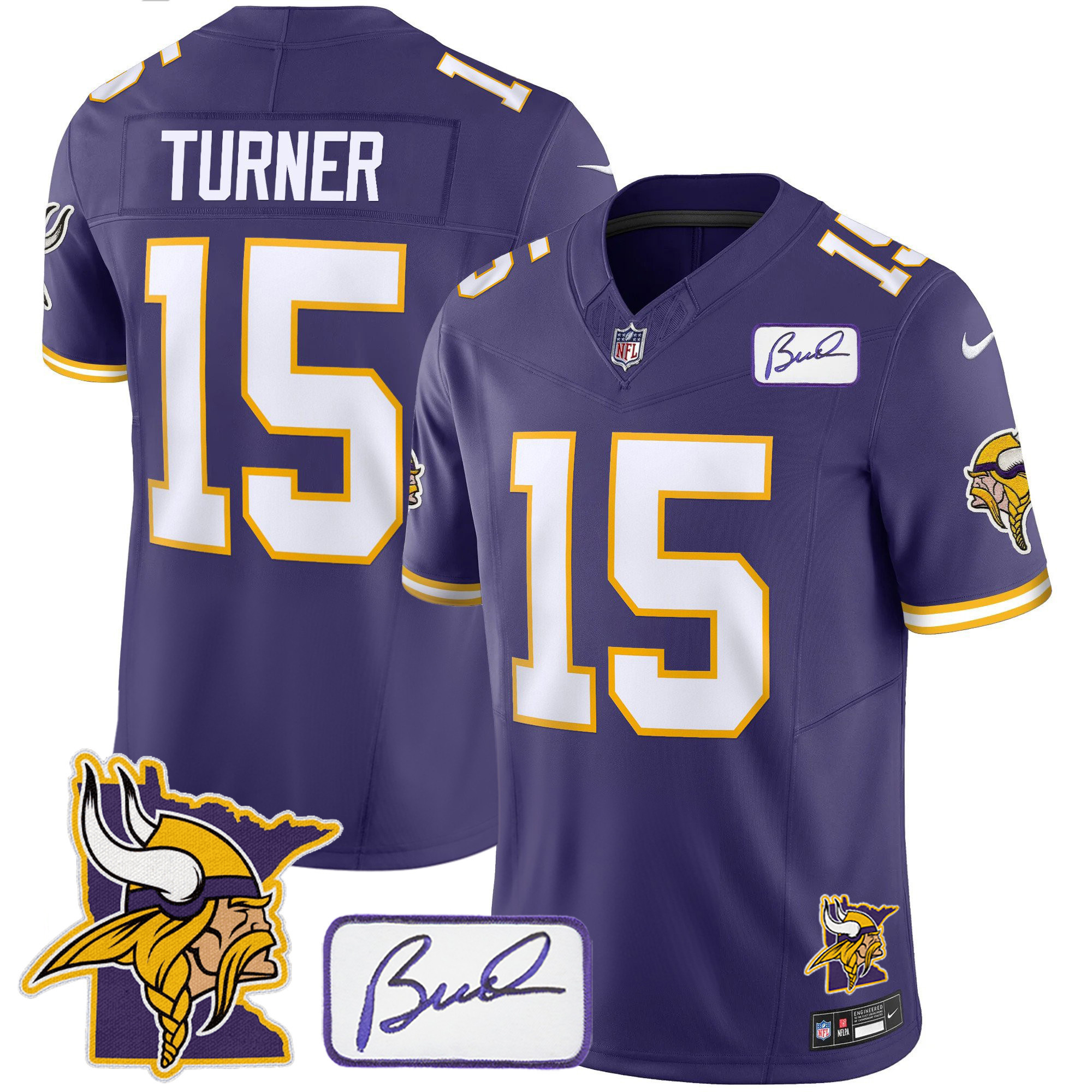 Dallas Turner Men's Minnesota Vikings Bud Grant & Minnesota Patch Classic Limited Purple Jersey - All Stitched