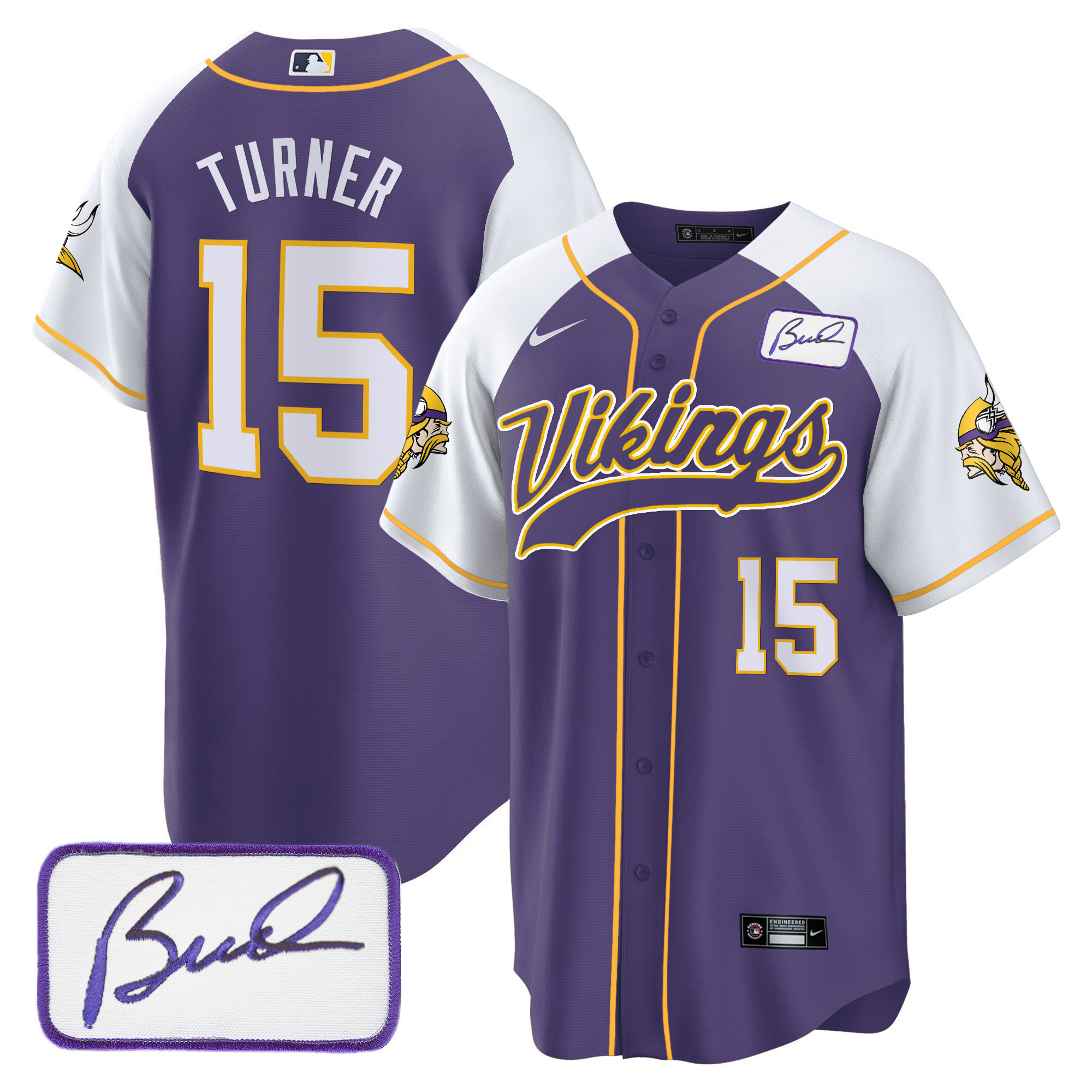 Dallas Turner Men's Minnesota Vikings Bud Grant Patch Classic Baseball Alternate Jersey - All Stitched