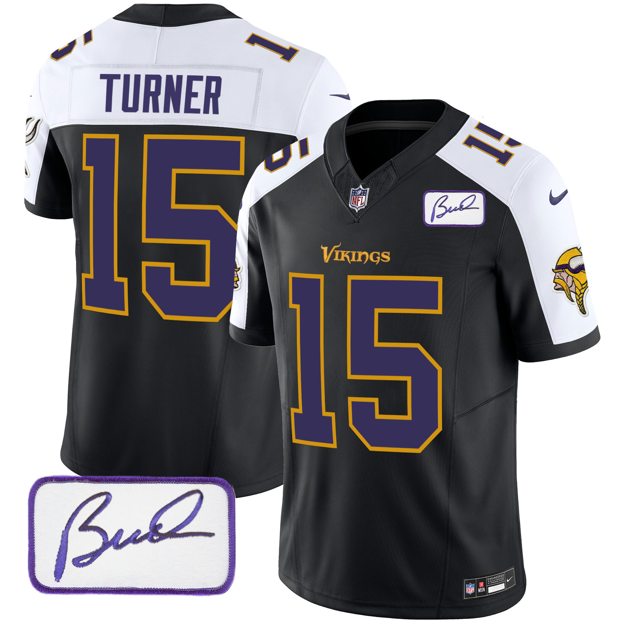 Dallas Turner Men's Minnesota Vikings Bud Grant Patch Classic Limited Black Alternate Jersey - All Stitched