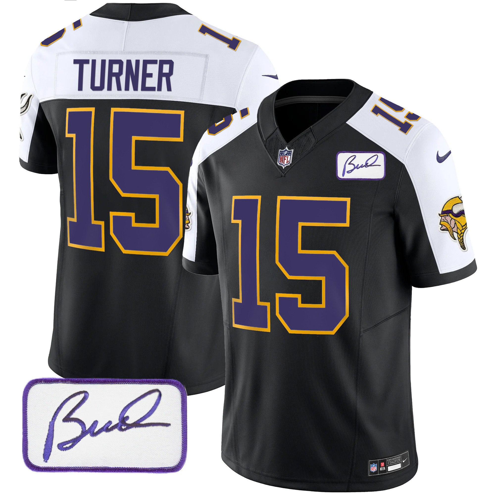 Dallas Turner Men's Minnesota Vikings Bud Grant Patch Classic Limited Black Alternate Jersey - All Stitched