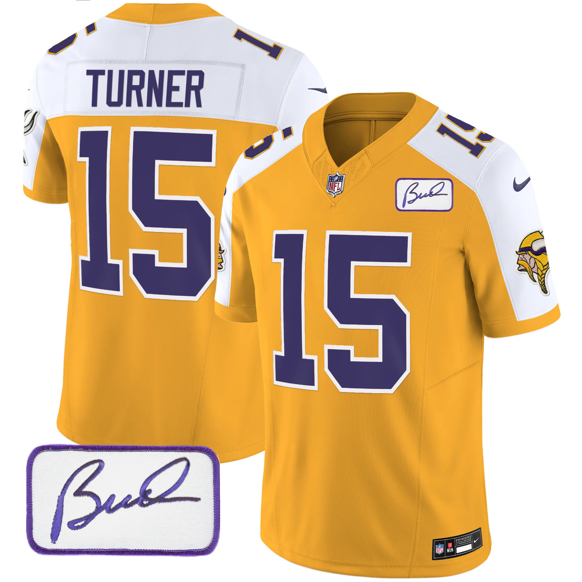 Dallas Turner Men's Minnesota Vikings Bud Grant Patch Classic Limited Gold Alternate Jersey - All Stitched