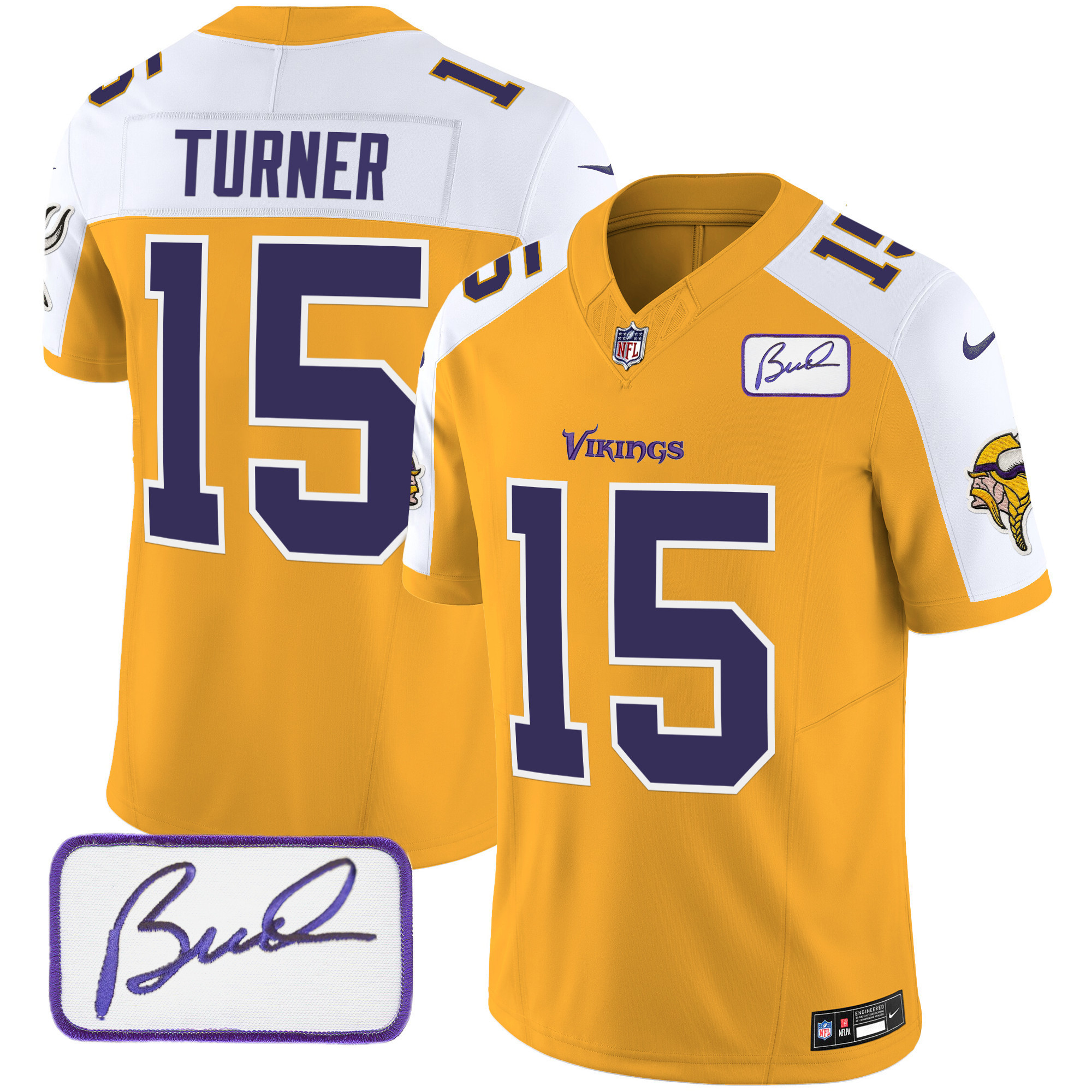 Dallas Turner Men's Minnesota Vikings Bud Grant Patch Classic Limited Gold Alternate Jersey - All Stitched