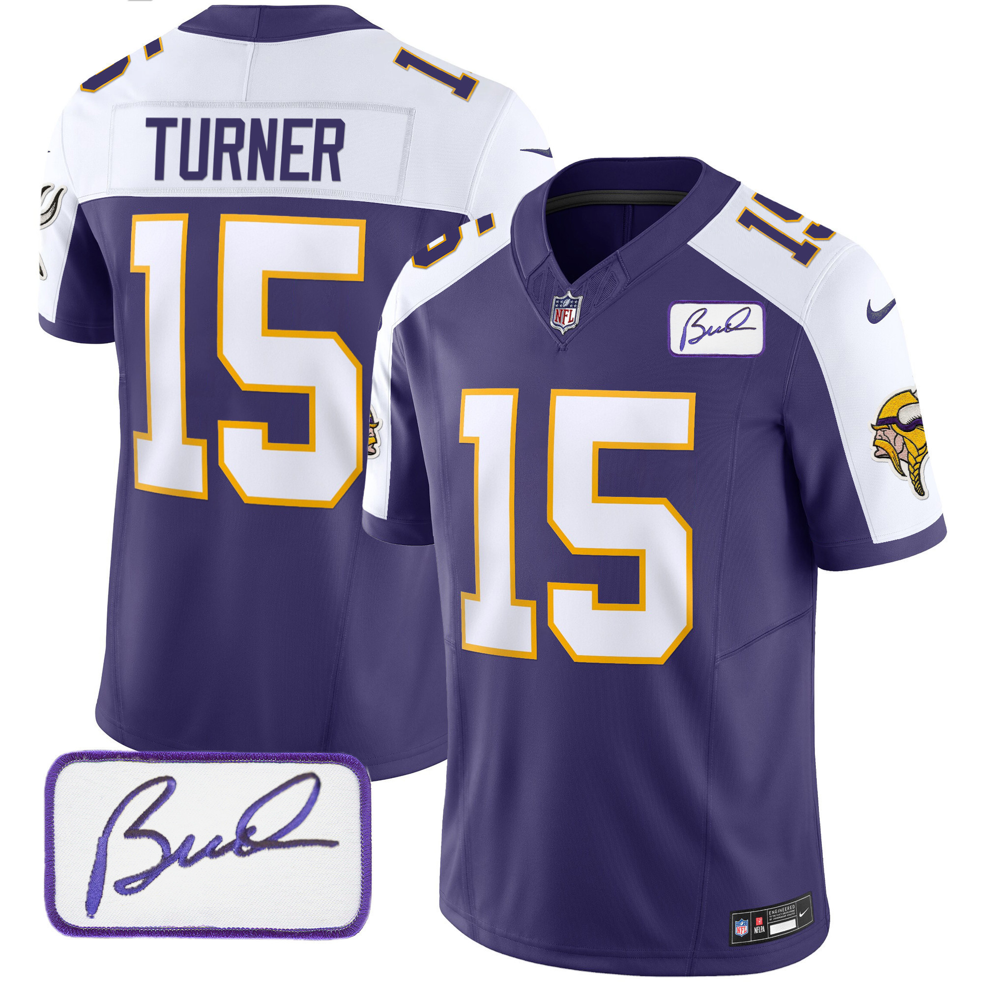 Dallas Turner Men's Minnesota Vikings Bud Grant Patch Classic Limited Purple Alternate Jersey - All Stitched