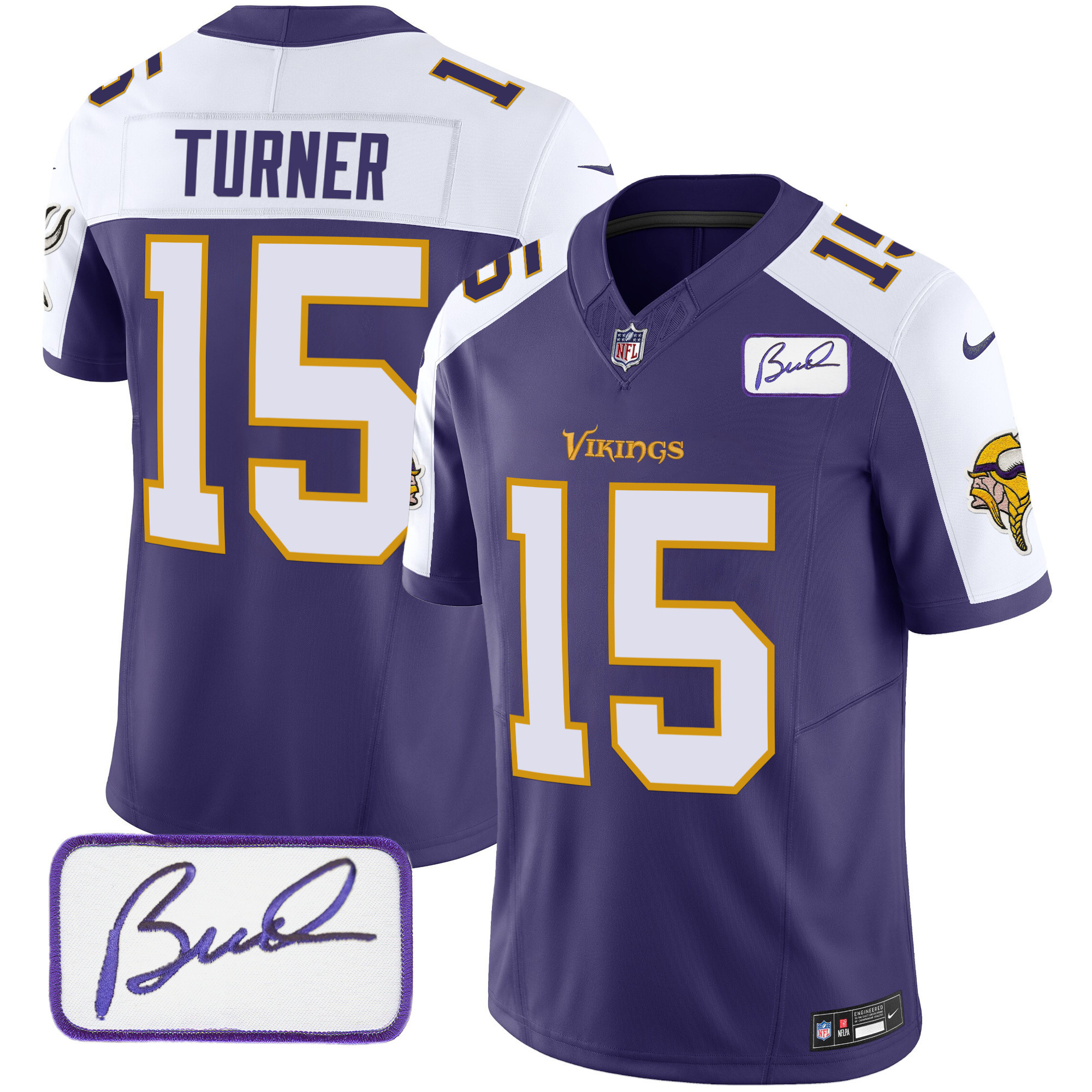 Dallas Turner Men's Minnesota Vikings Bud Grant Patch Classic Limited Purple Alternate Jersey - All Stitched