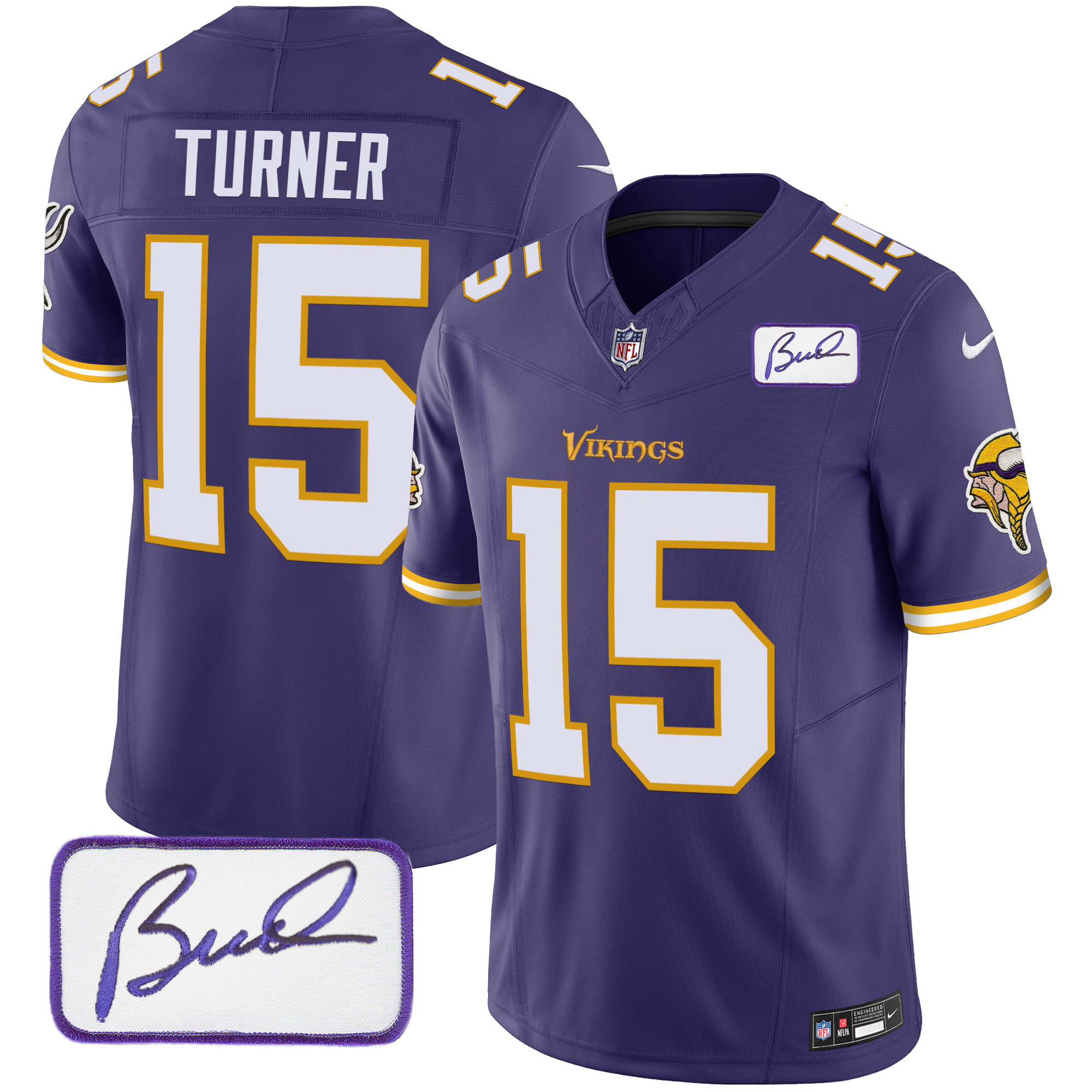 Dallas Turner Men's Minnesota Vikings Bud Grant Patch Classic Limited Purple Jersey - All Stitched