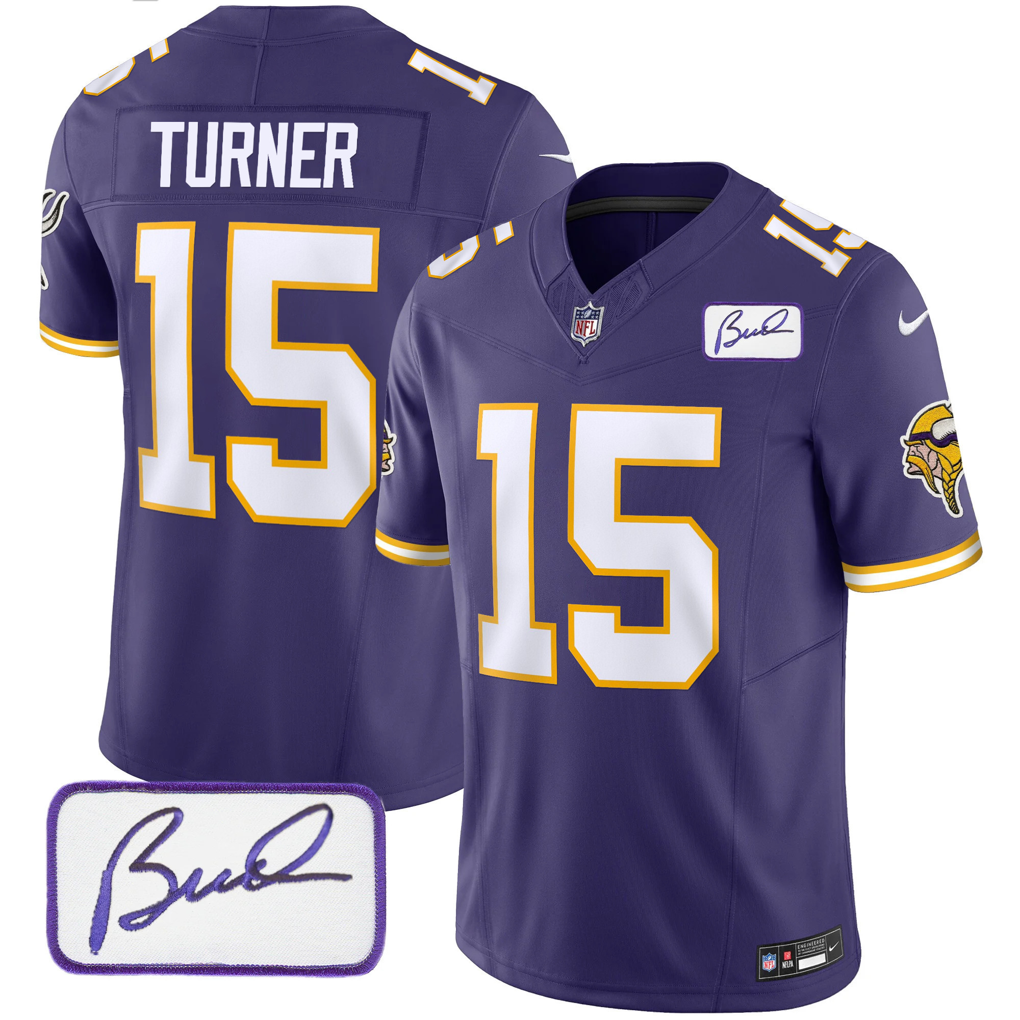 Dallas Turner Men's Minnesota Vikings Bud Grant Patch Classic Limited Purple Jersey - All Stitched