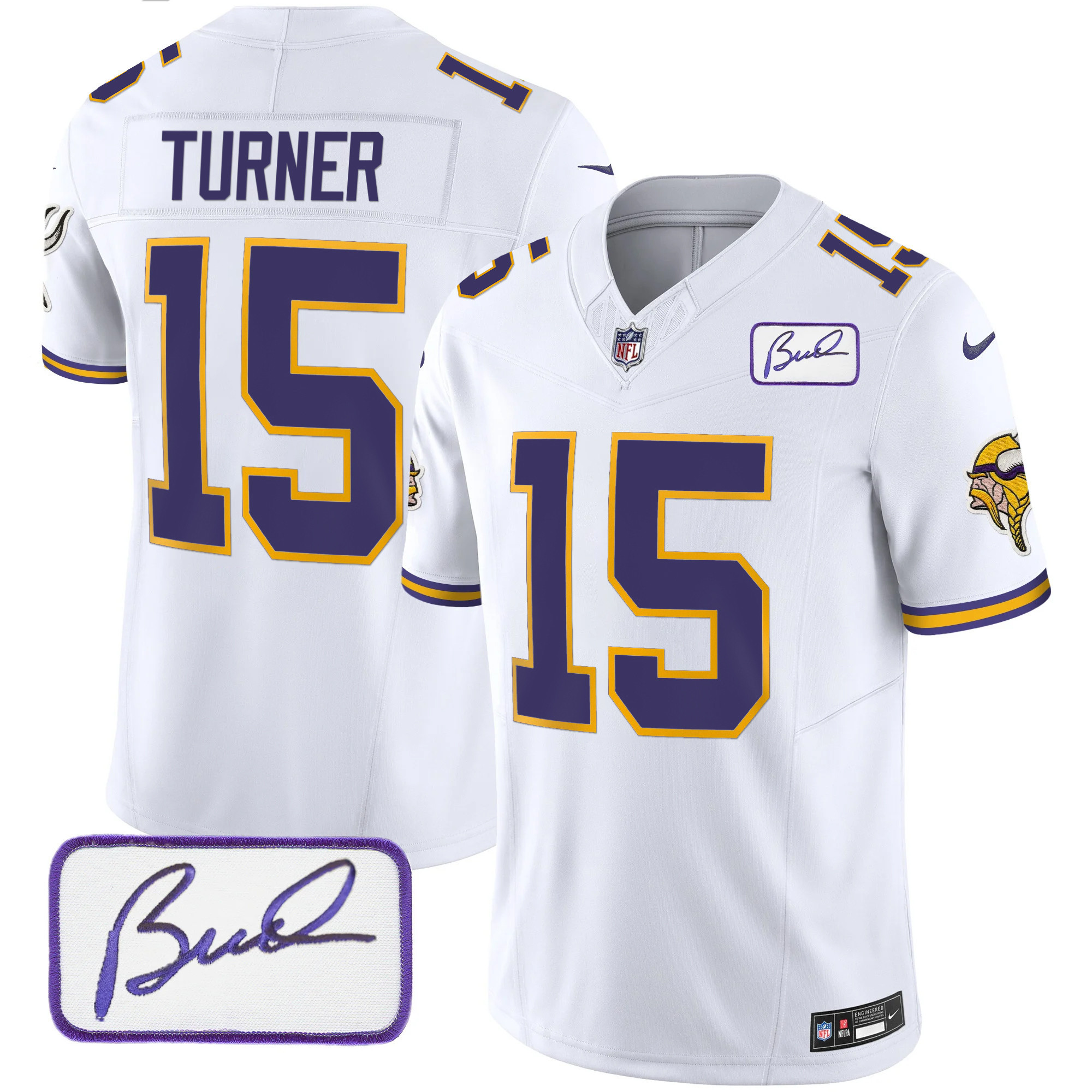 Dallas Turner Men's Minnesota Vikings Bud Grant Patch Classic Limited White Jersey - All Stitched