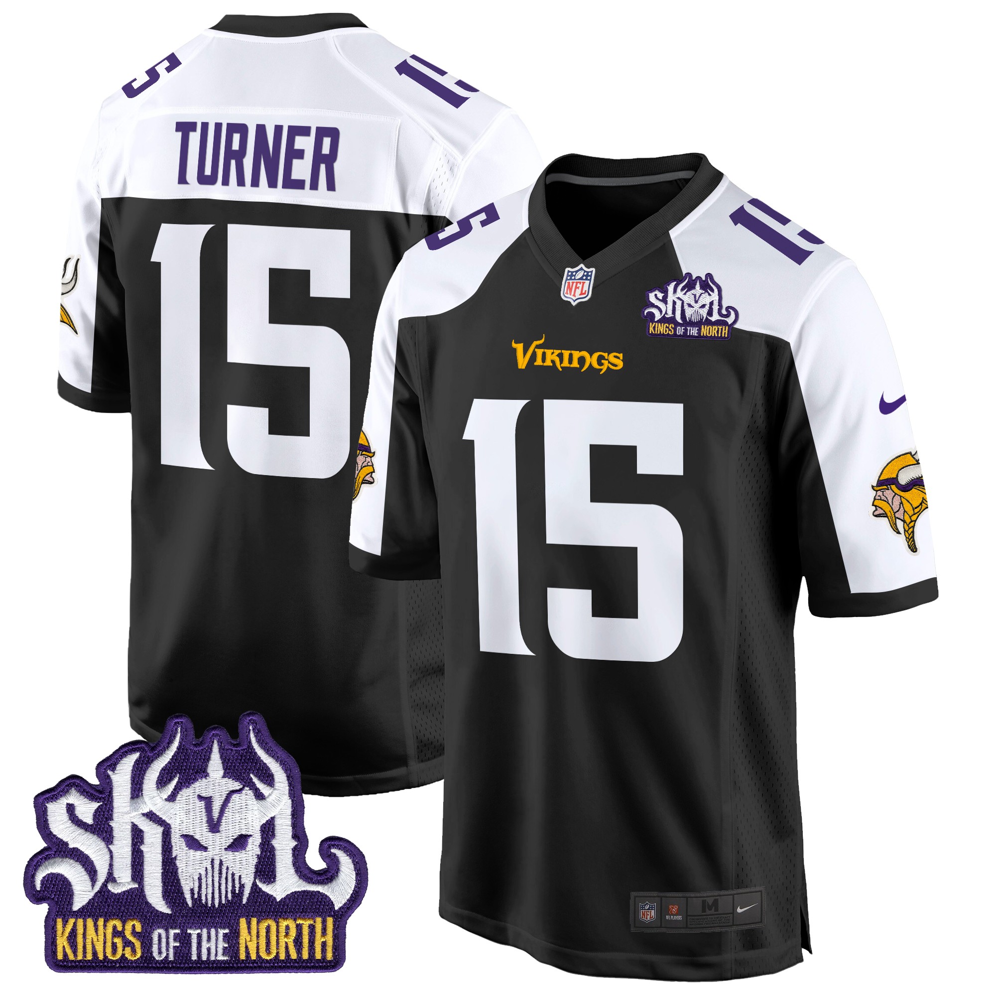 Dallas Turner Men's Minnesota Vikings King Of The North Patch Game Black Alternate Jersey - All Stitched