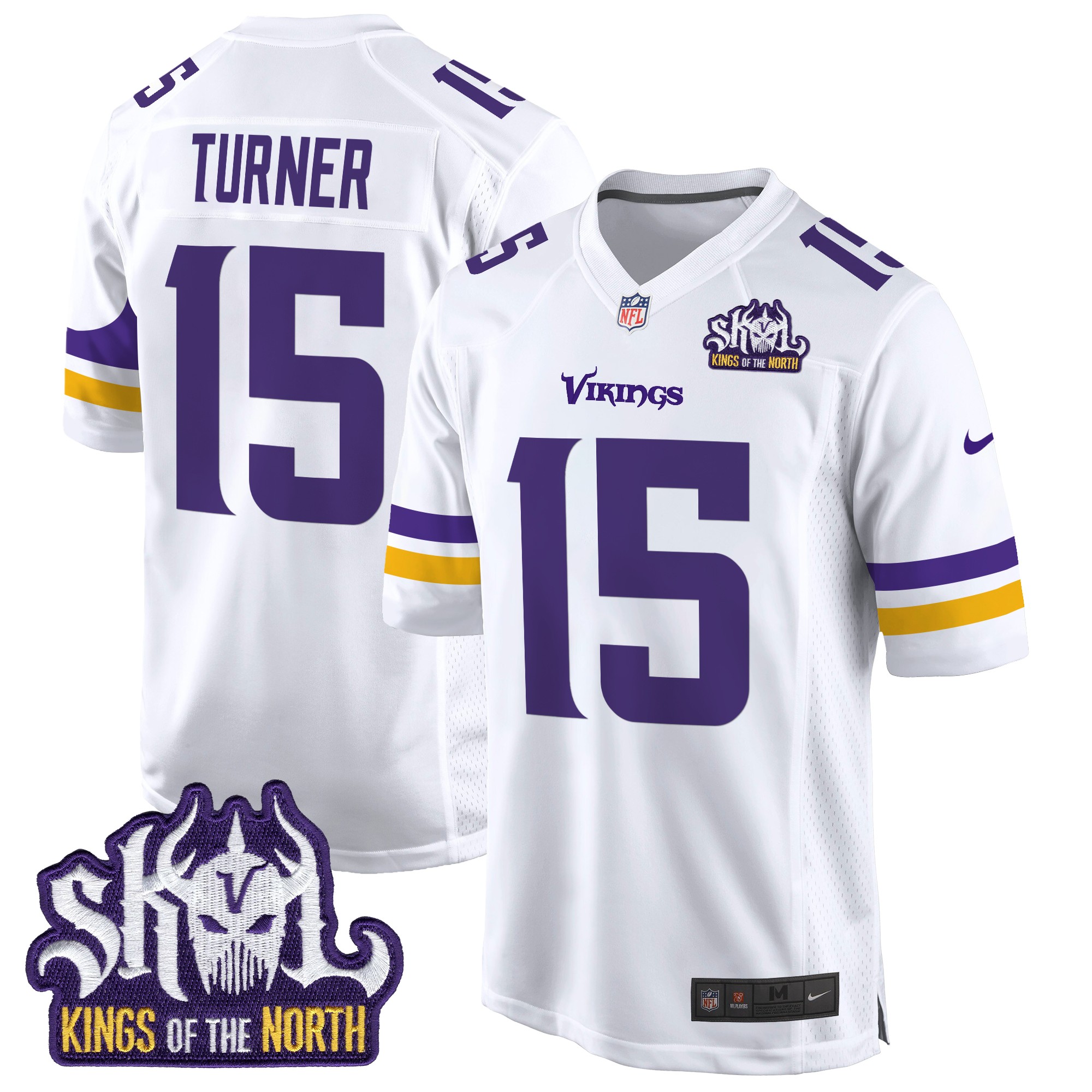 Dallas Turner Men's Minnesota Vikings King Of The North Patch Game White Jersey - All Stitched