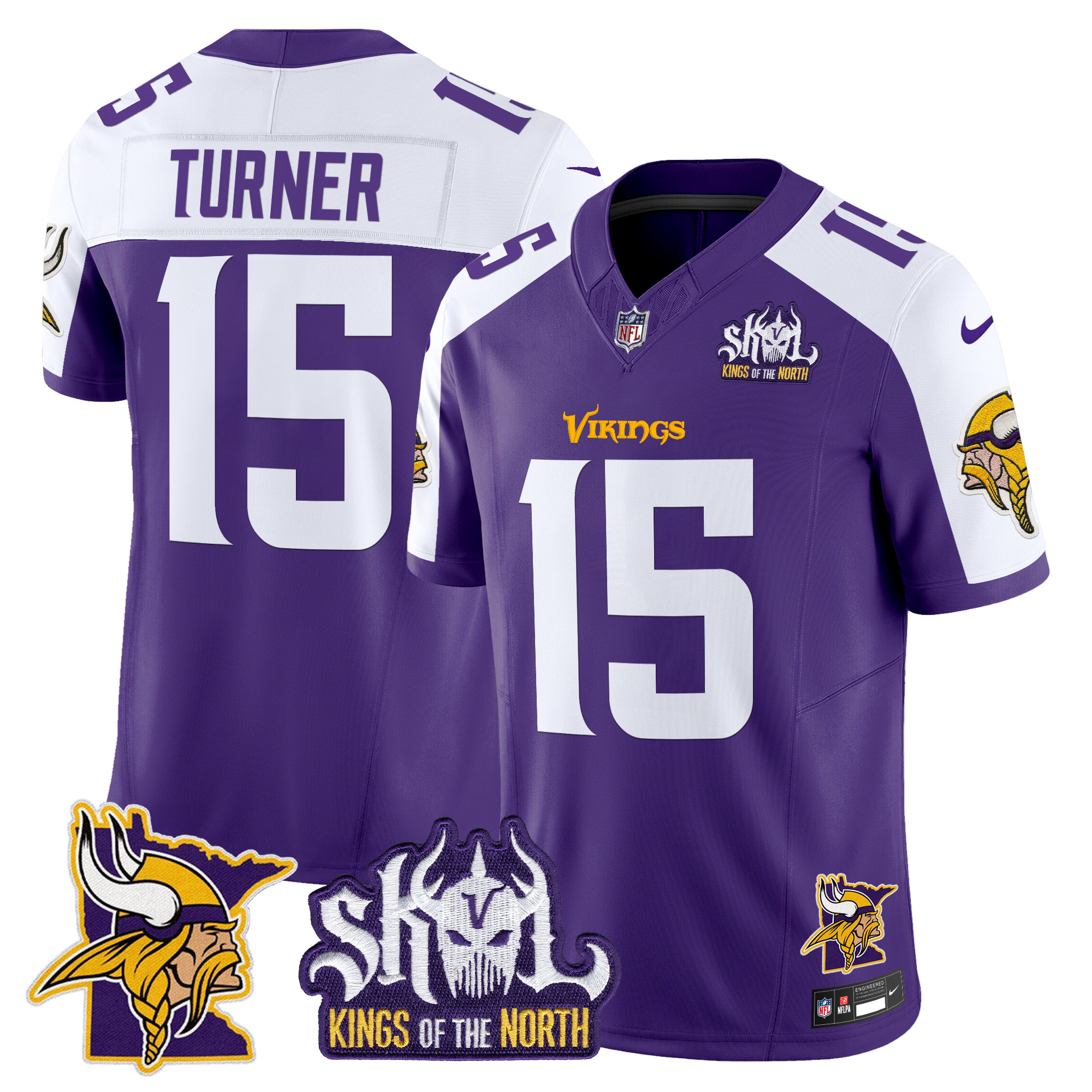 Dallas Turner Men's Minnesota Vikings Kings Of The North Patch Vapor Limited Purple Alternate Jersey - All Stitched