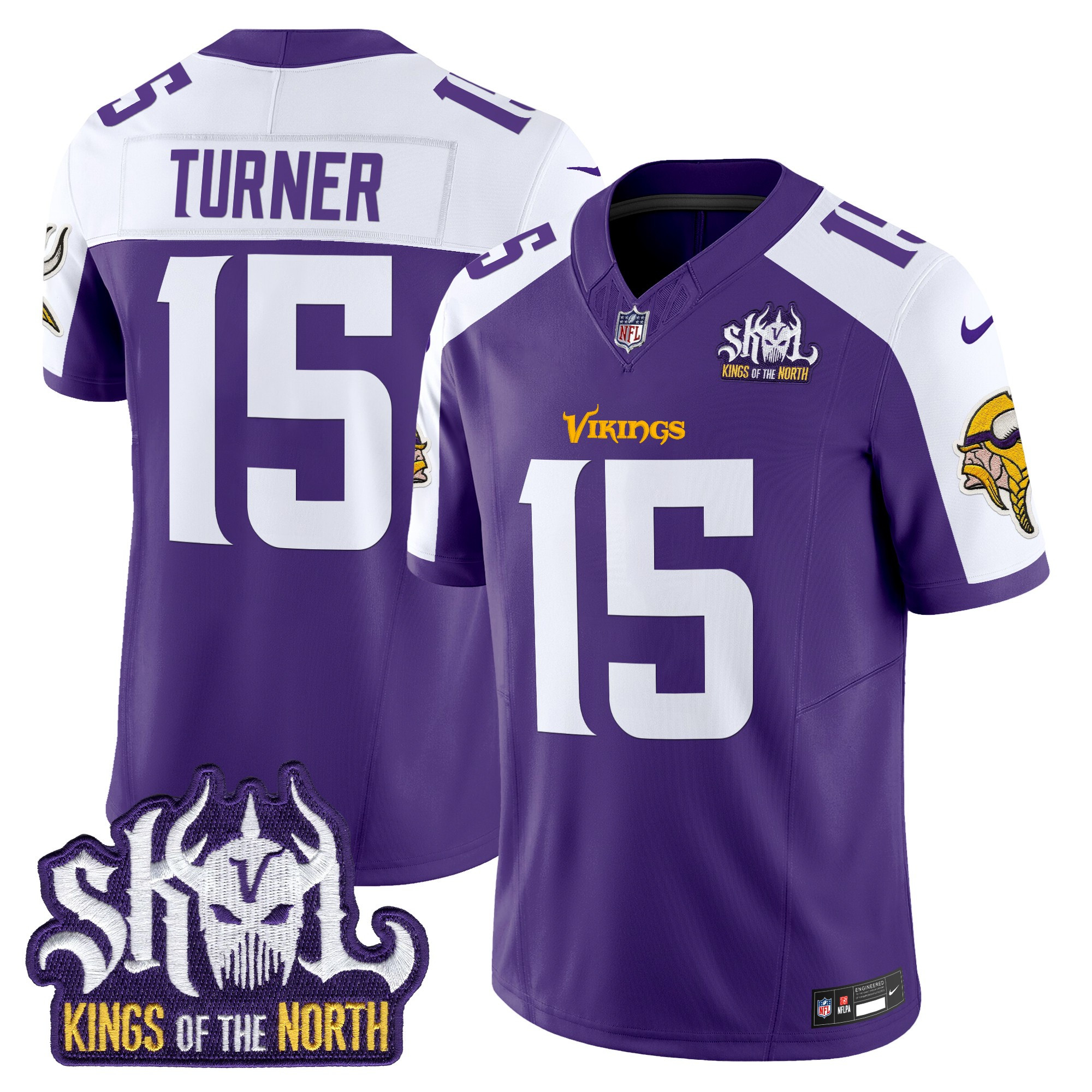 Dallas Turner Men's Minnesota Vikings Kings Of The North Patch Vapor Limited Purple Alternate Jersey - All Stitched