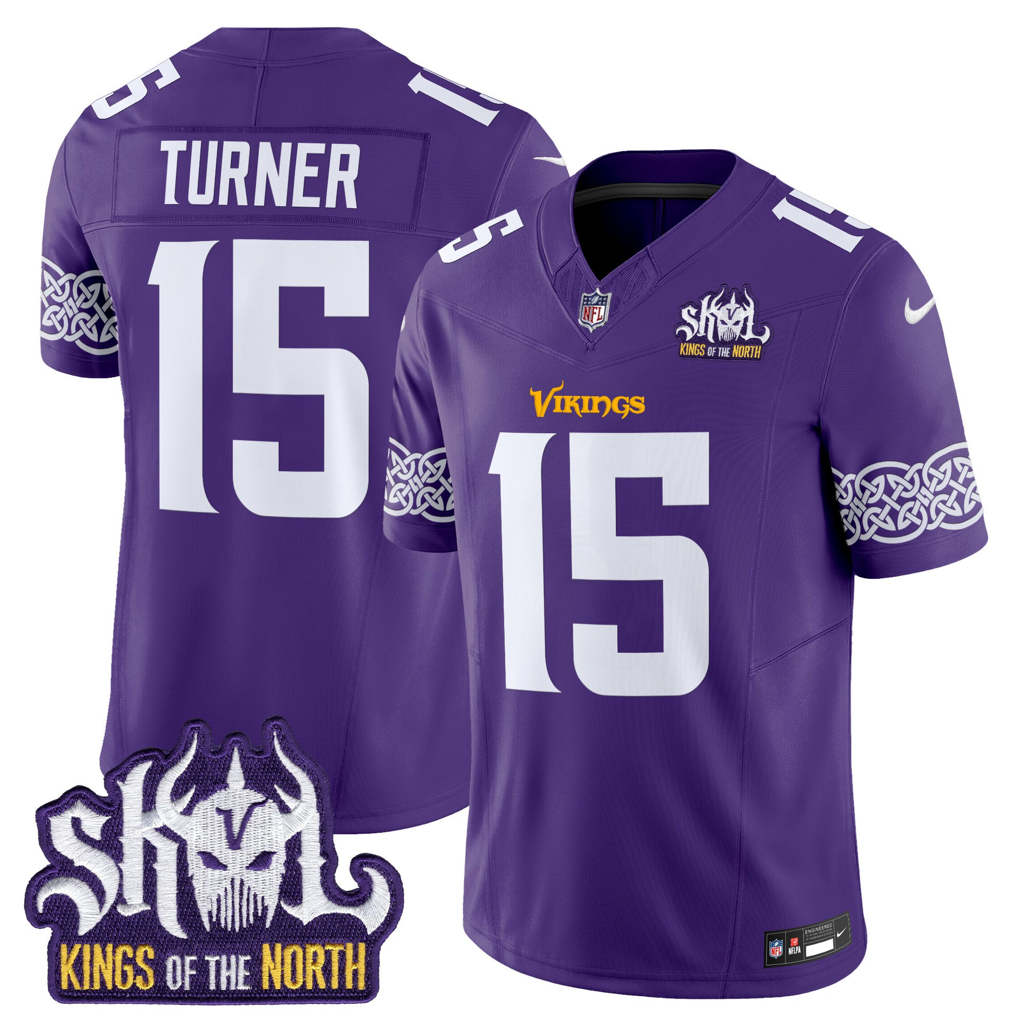 Dallas Turner Men's Minnesota Vikings Kings Of The North Patch Vapor Limited Purple Jersey - All Stitched