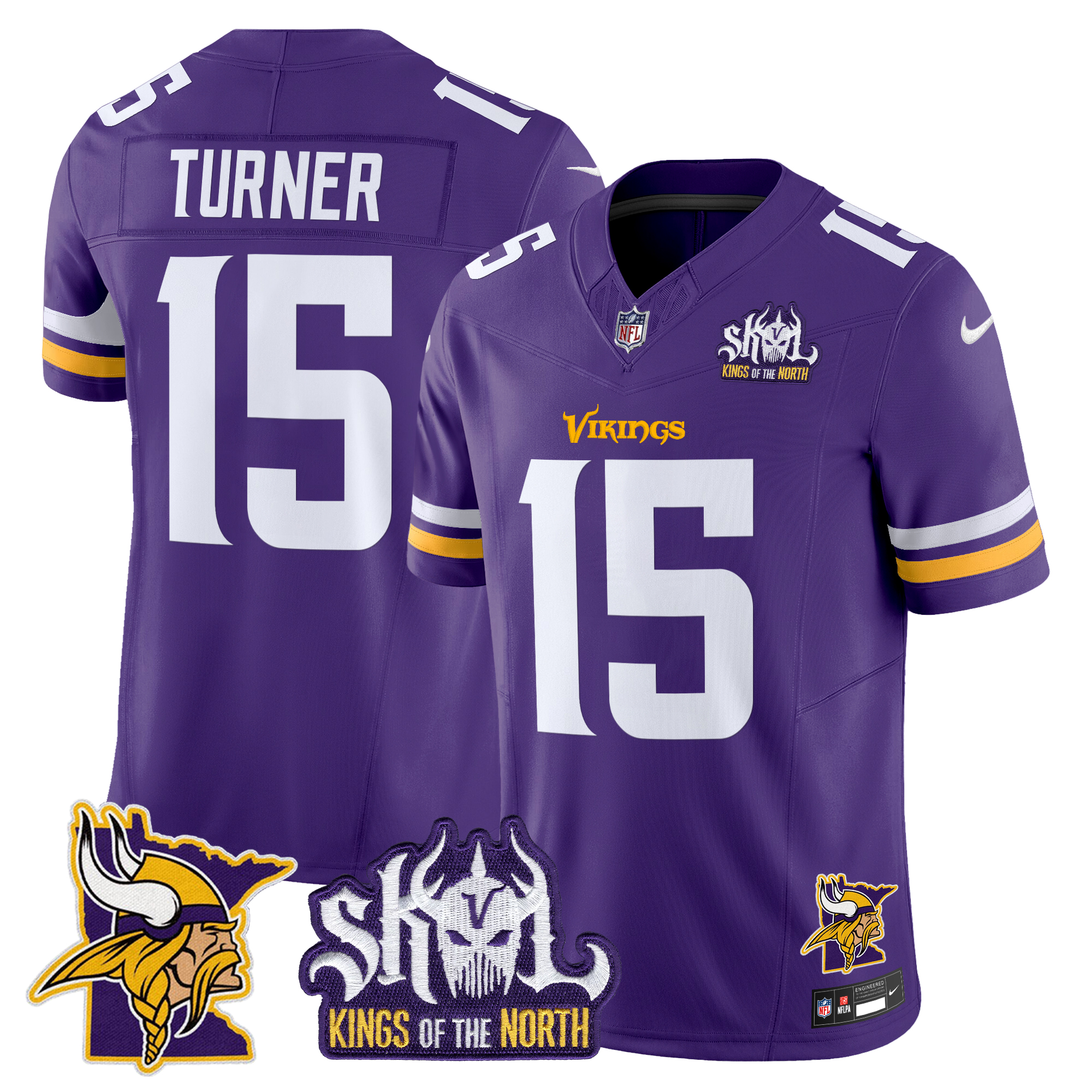 Dallas Turner Men's Minnesota Vikings Kings Of The North Patch Vapor Limited Purple Jersey - All Stitched