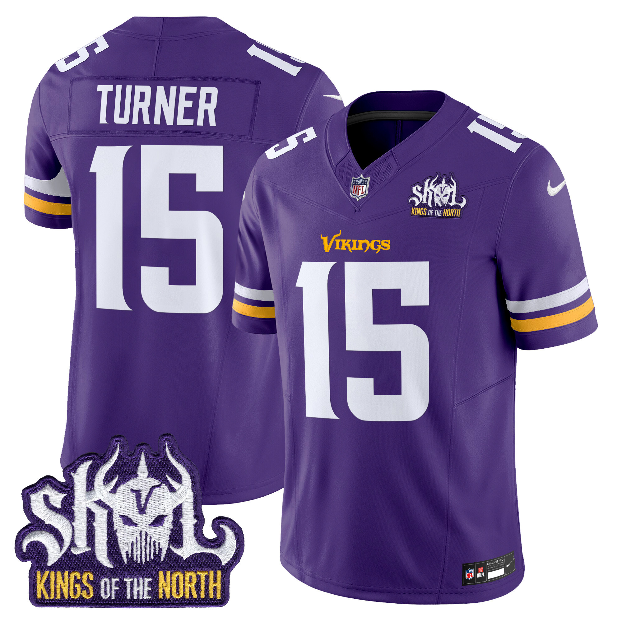 Dallas Turner Men's Minnesota Vikings Kings Of The North Patch Vapor Limited Purple Jersey - All Stitched