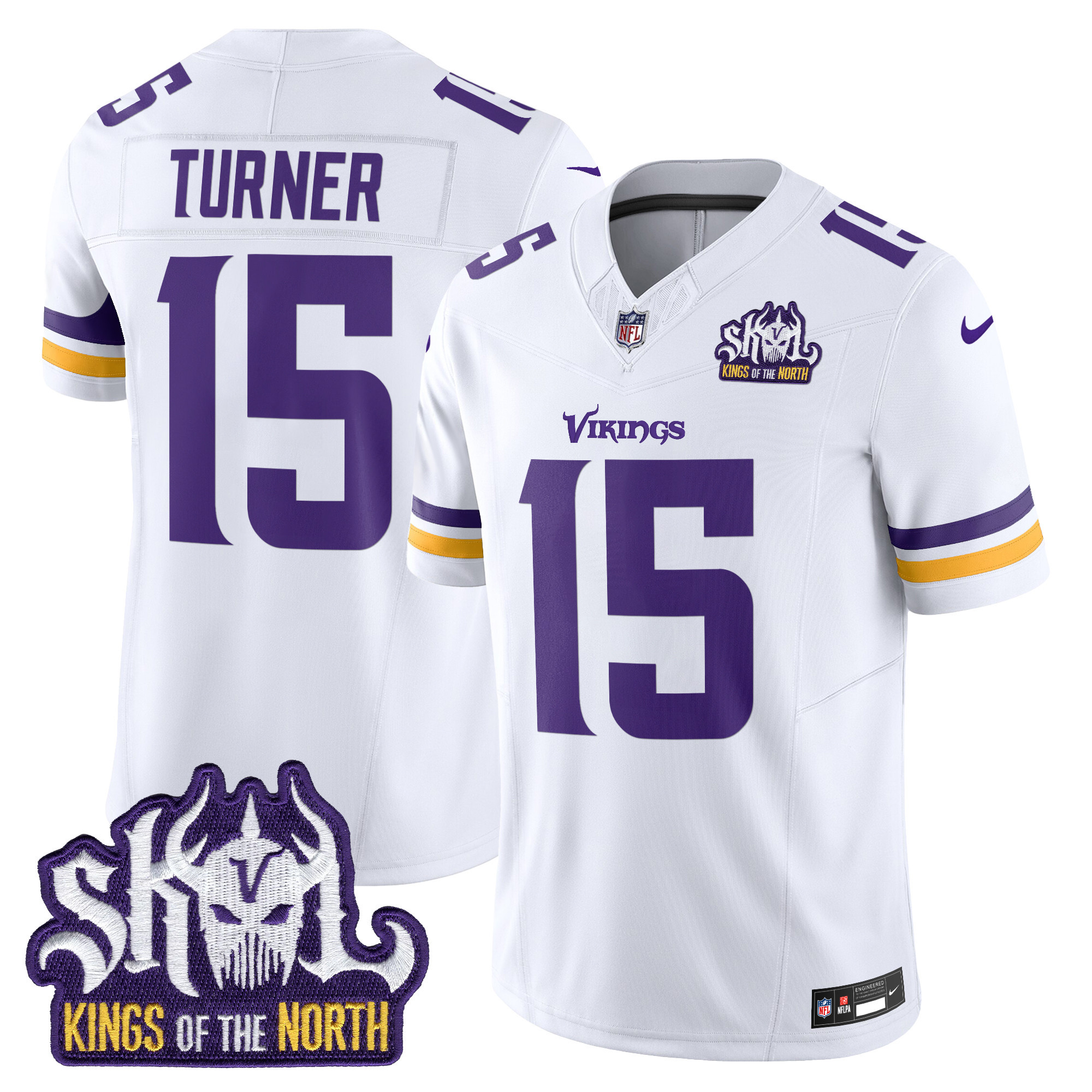 Dallas Turner Men's Minnesota Vikings Kings Of The North Patch Vapor Limited White Jersey - All Stitched