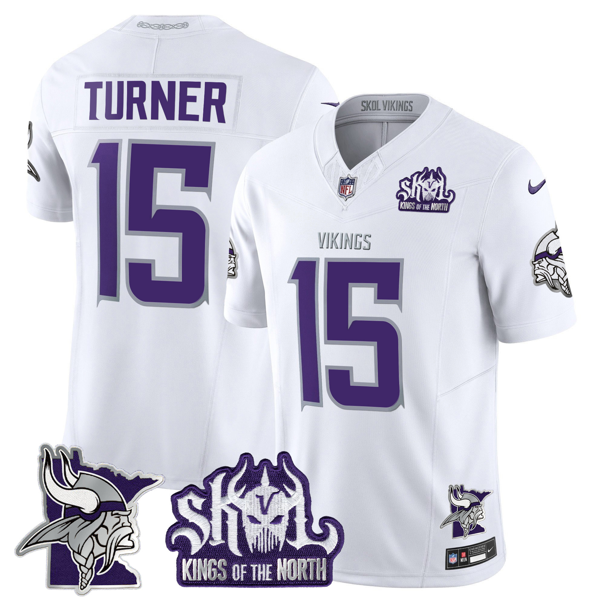 Dallas Turner Men's Minnesota Vikings Kings Of The North Patch Vapor Limited Winter Warrior Jersey - All Stitched