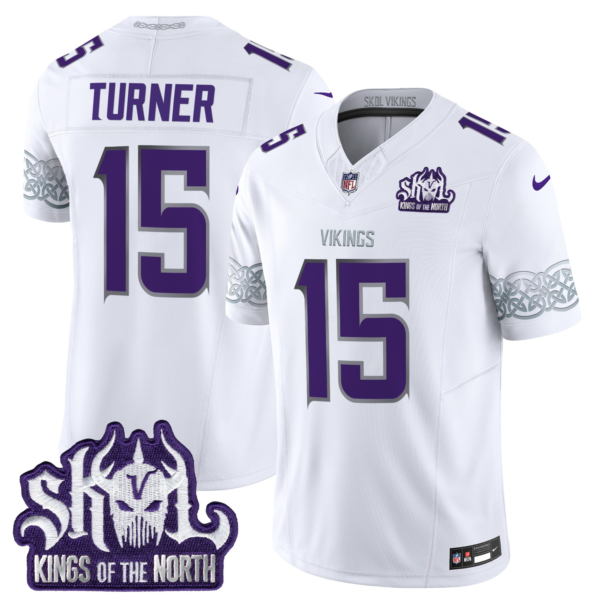 Dallas Turner Men's Minnesota Vikings Kings Of The North Patch Vapor Limited Winter Warrior Jersey - All Stitched