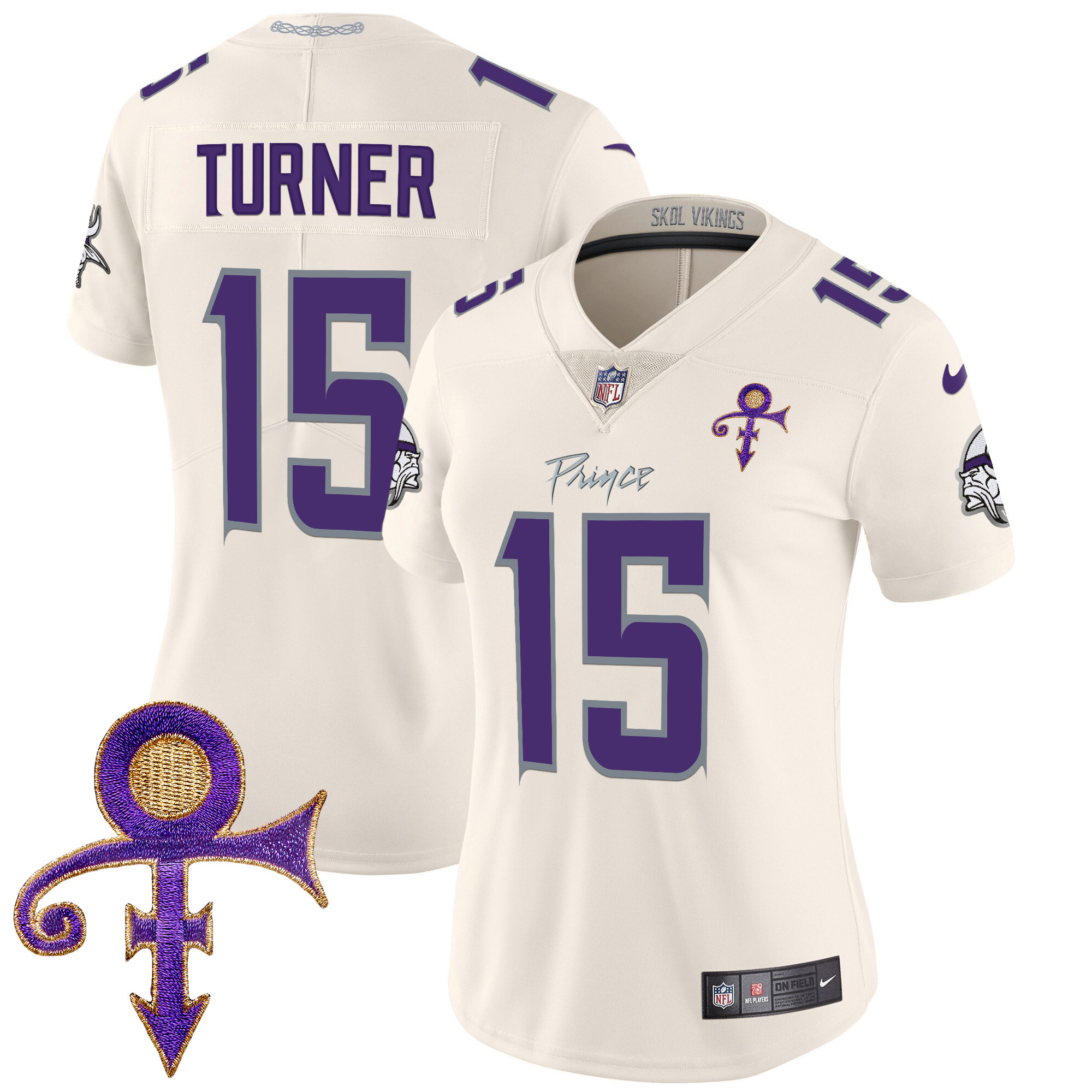 Dallas Turner Women's Minnesota Vikings 2024 Prince Vapor Limited Cream Jersey - All Stitched