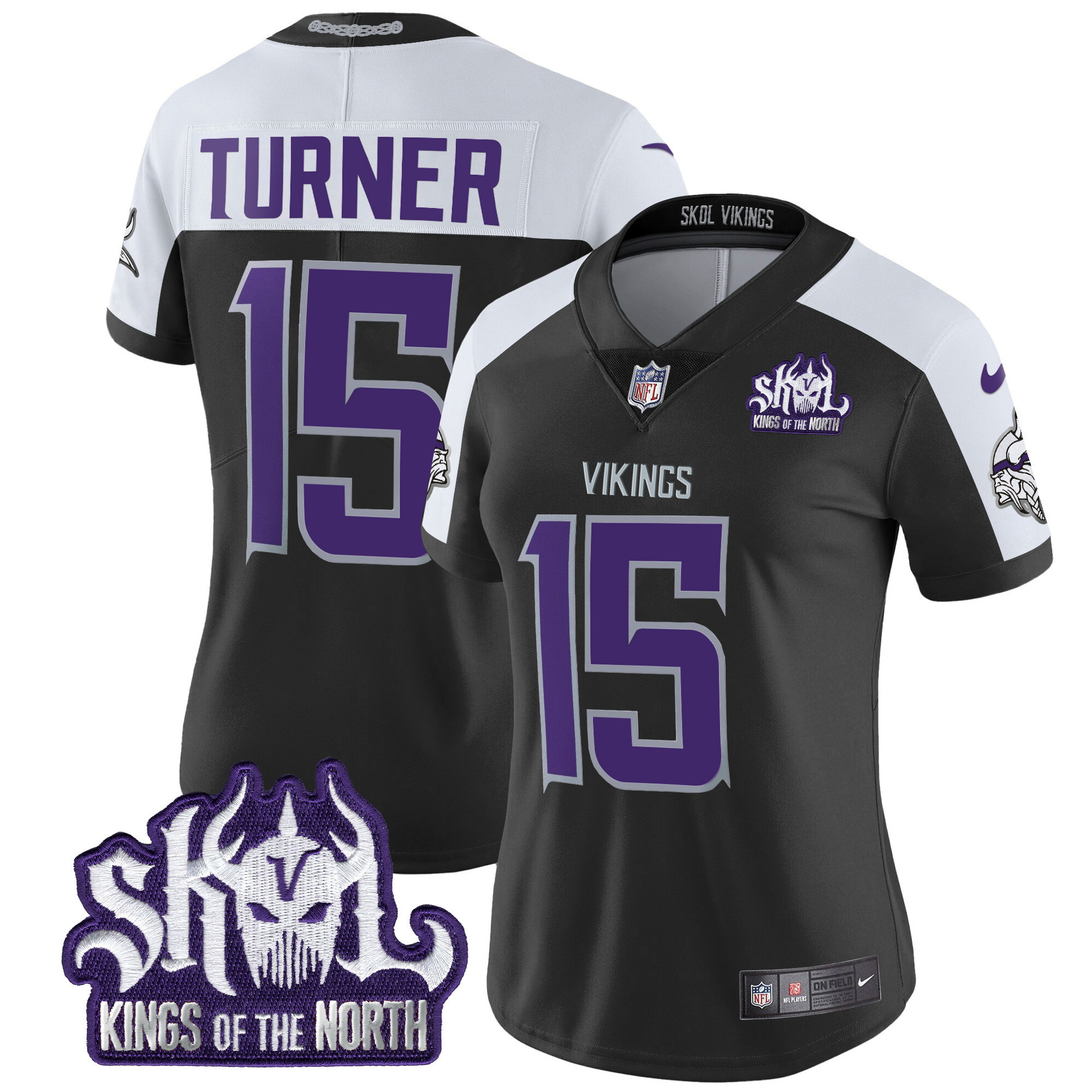 Dallas Turner Women's Minnesota Vikings 2024 Winter Warrior Skol Patch Vapor Limited Black Alternate Jersey - All Stitched