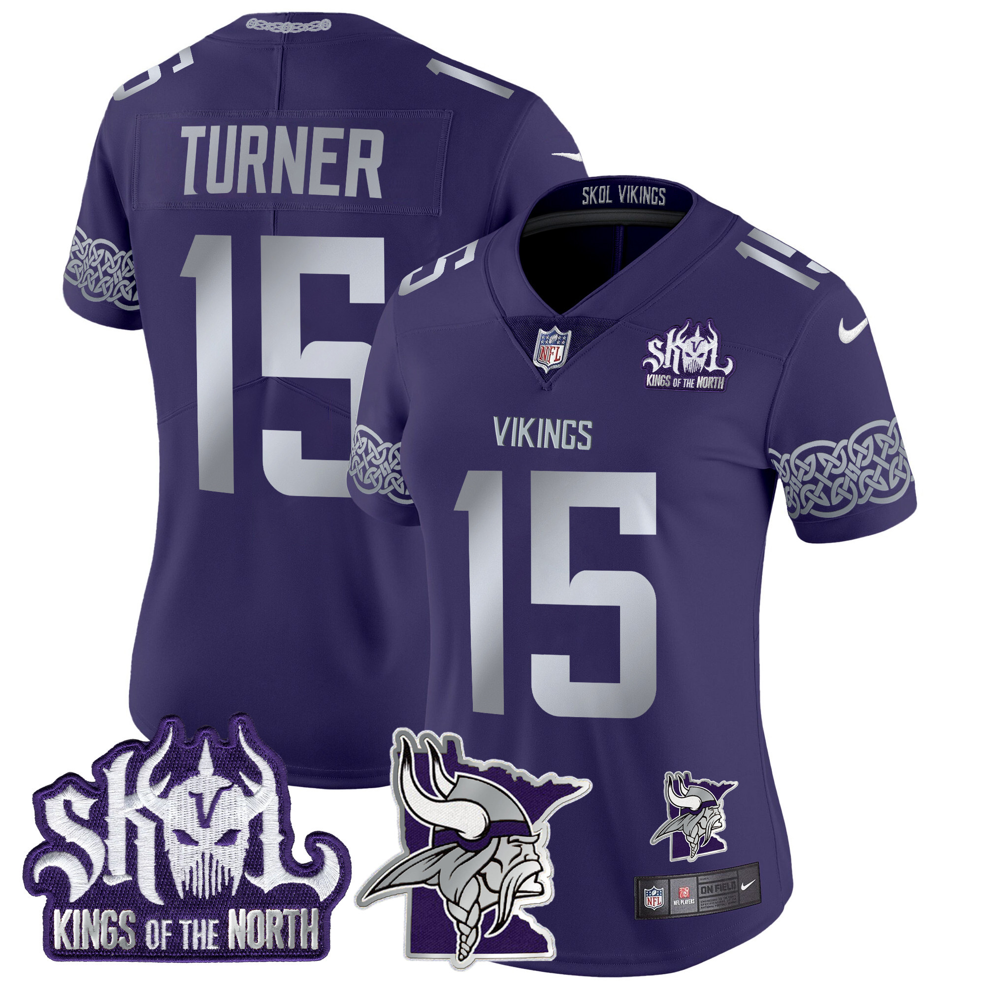 Dallas Turner Women's Minnesota Vikings 2024 Winter Warrior Skol Patch Vapor Limited Purple Jersey - All Stitched