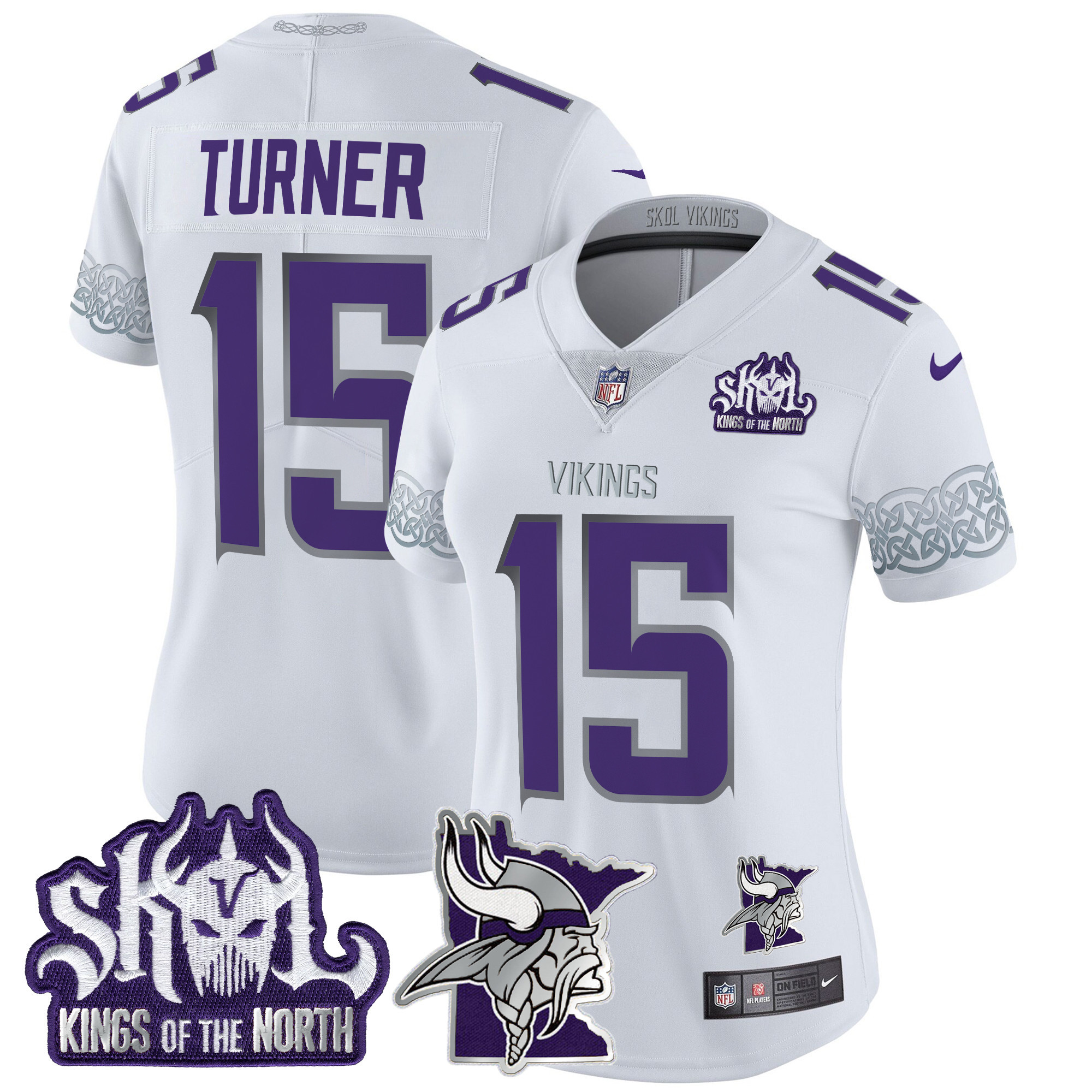 Dallas Turner Women's Minnesota Vikings 2024 Winter Warrior Skol Patch Vapor Limited White Jersey - All Stitched
