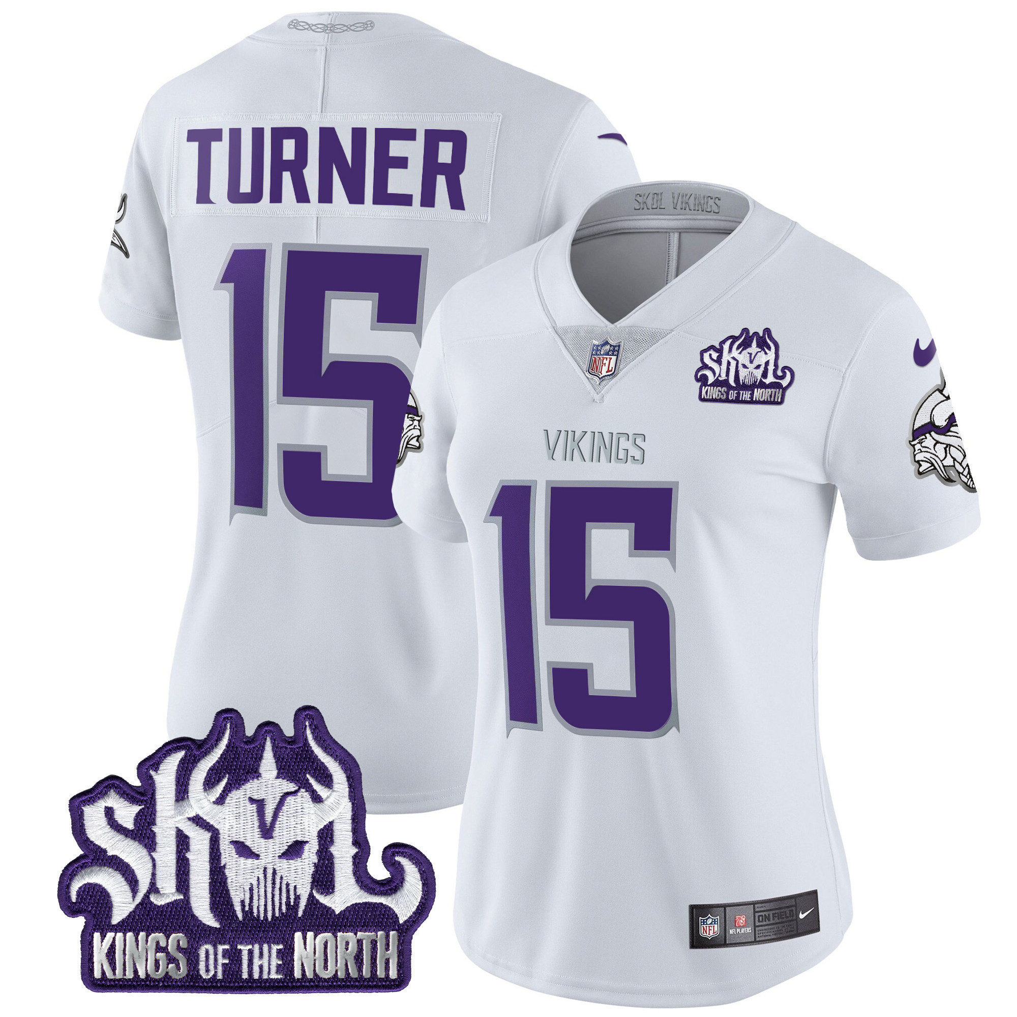 Dallas Turner Women's Minnesota Vikings 2024 Winter Warrior Skol Patch Vapor Limited White Limited Jersey - All Stitched