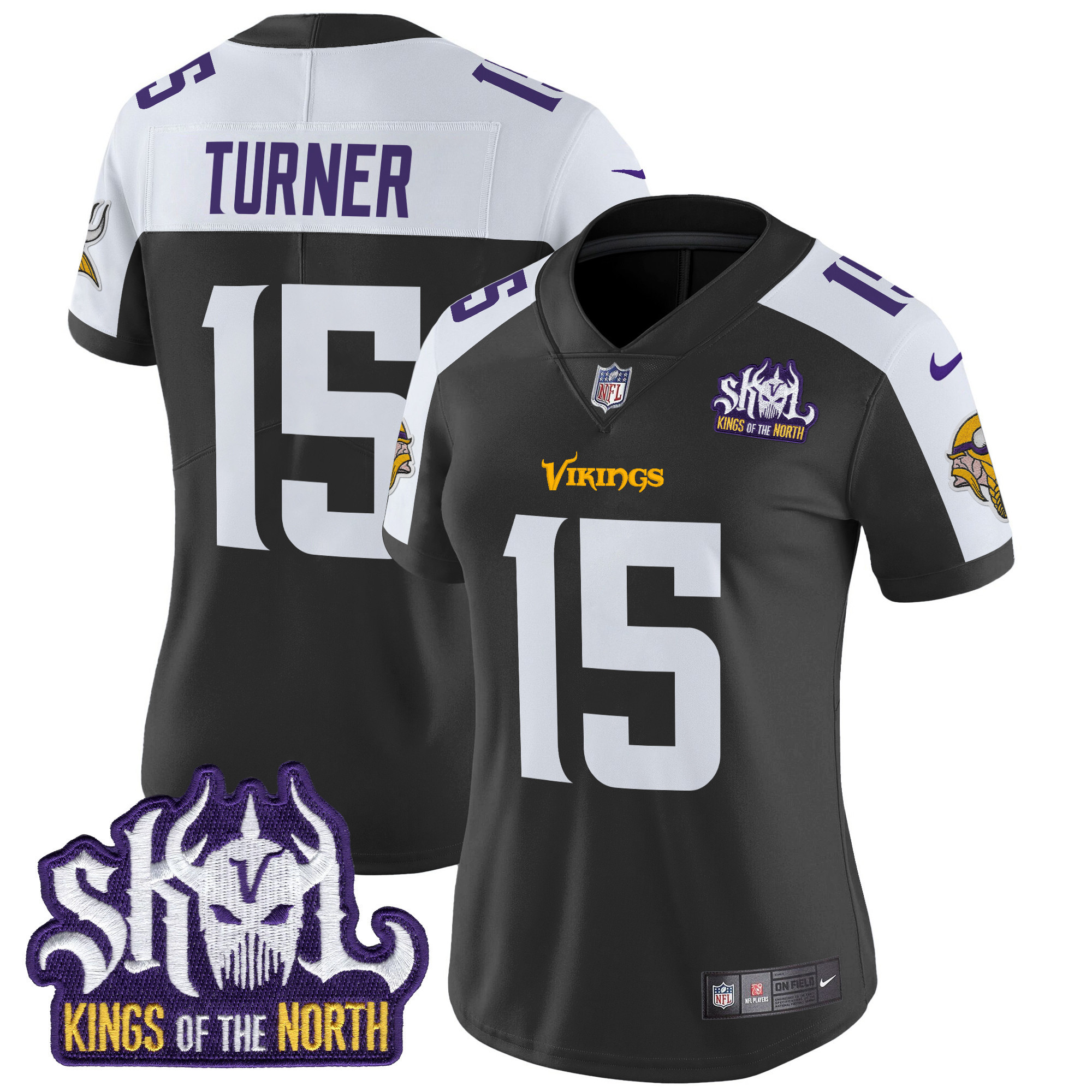 Dallas Turner Women's Minnesota Vikings Kings Of The North Patch Vapor Limited Black Alternate Jersey - All Stitched