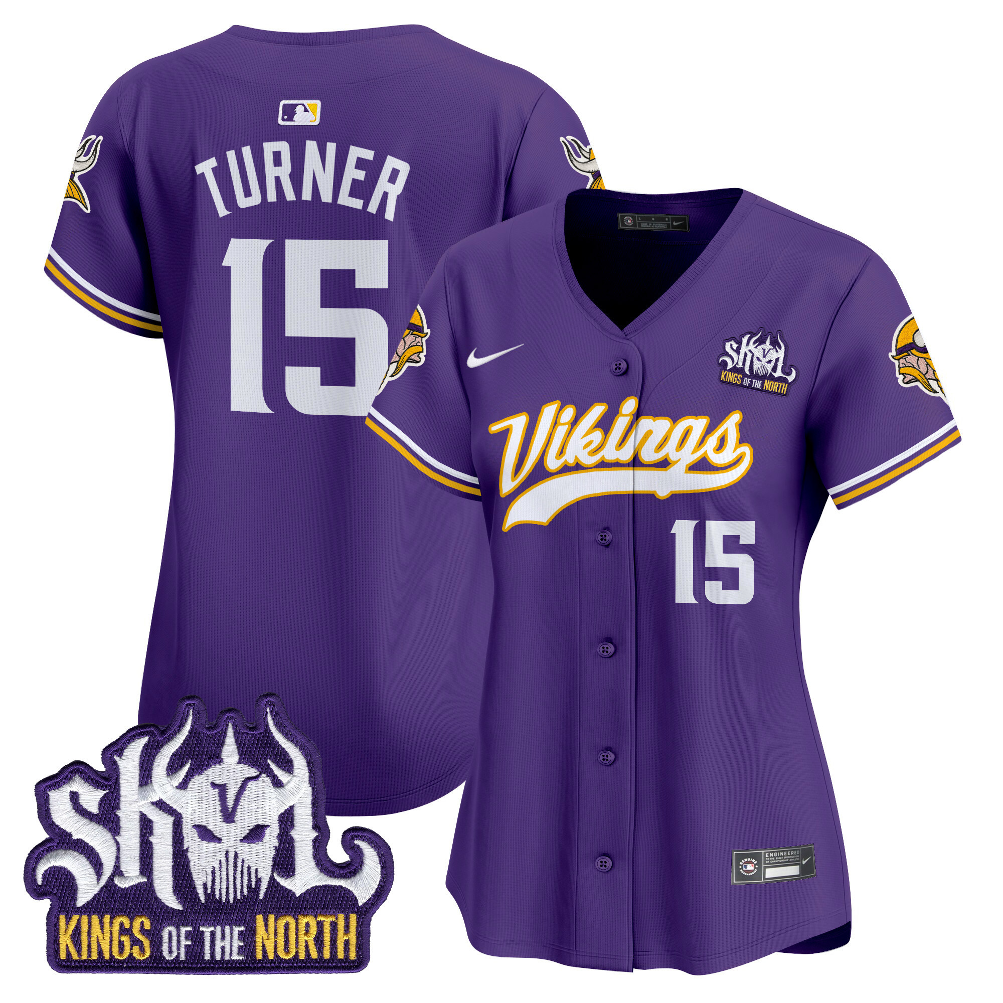 Dallas Turner Women's Minnesota Vikings Kings Of The North Patch Vapor Premier Limited Purple Jersey - All Stitched