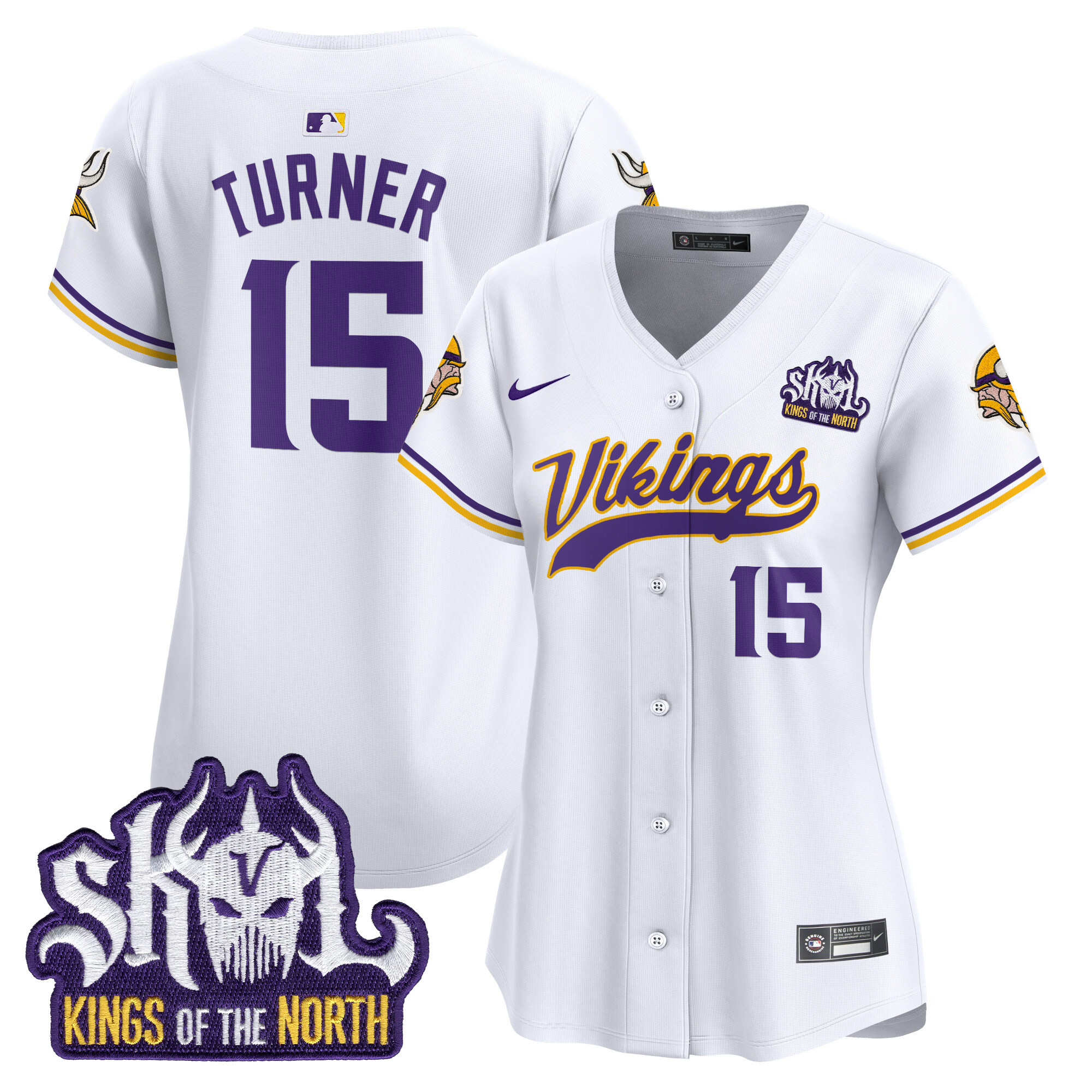 Dallas Turner Women's Minnesota Vikings Kings Of The North Patch Vapor Premier Limited White Jersey - All Stitched