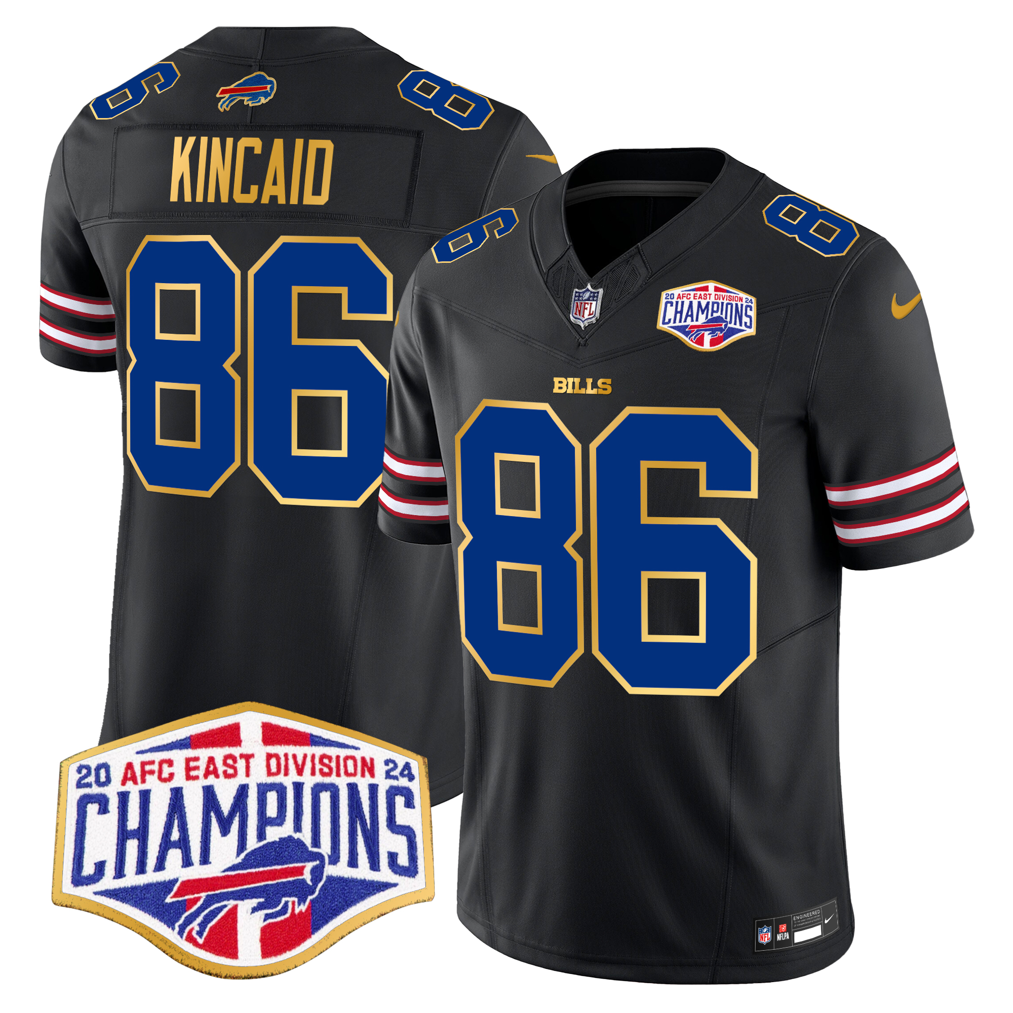 Dalton Kincaid Men's Buffalo Bills 2024 AFC East Division Champions Gold Trim Vapor Limited Black Jersey - All Stitched