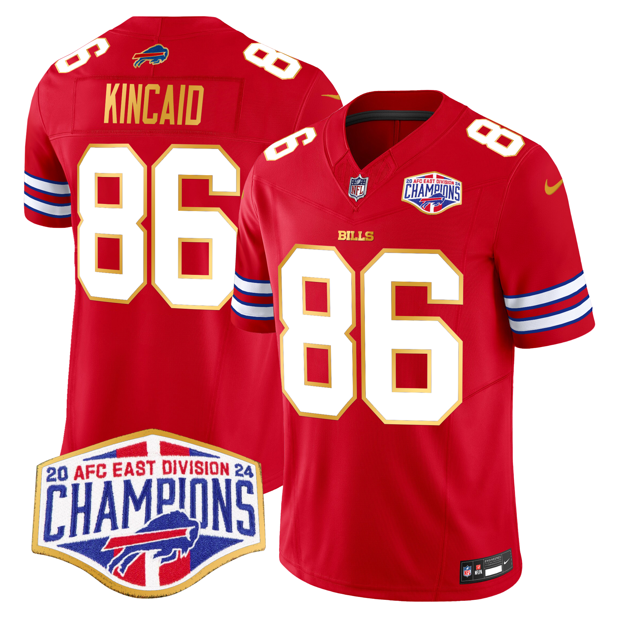 Dalton Kincaid Men's Buffalo Bills 2024 AFC East Division Champions Gold Trim Vapor Limited Red Jersey - All Stitched